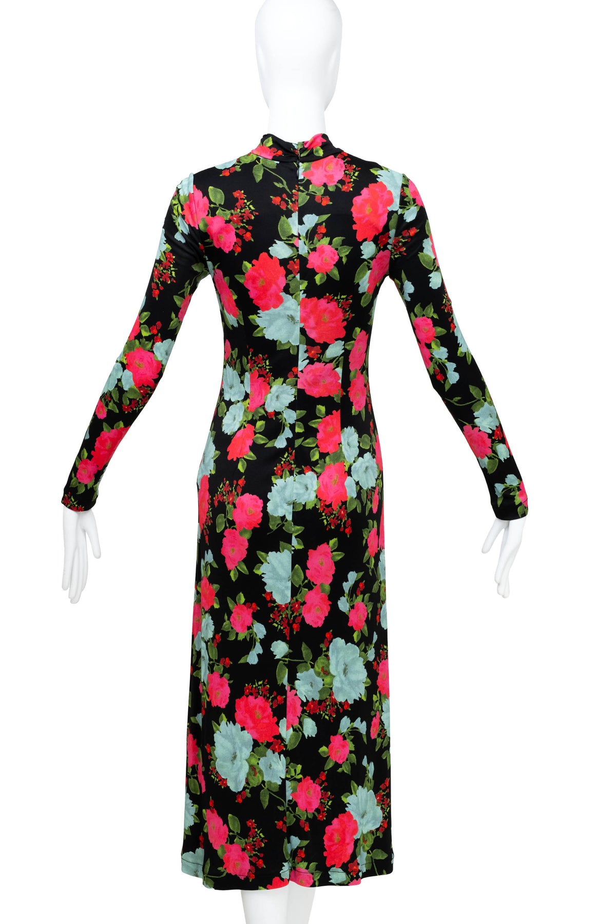 Erdem Black and Aqua Floral Print Long Sleeve Midi Dress Size 40/4