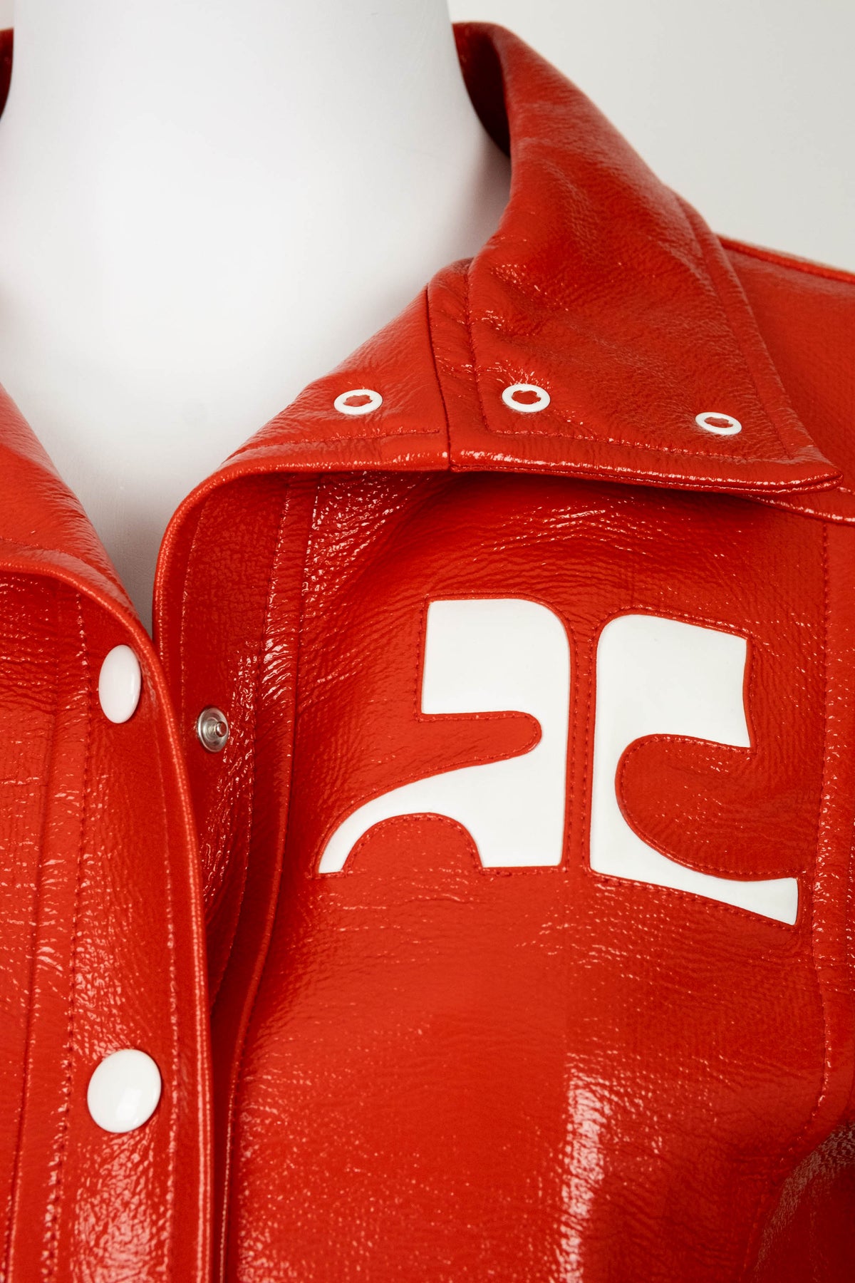 Courreges Tomato Red AC Logo Vinyl Jacket Size 38/6