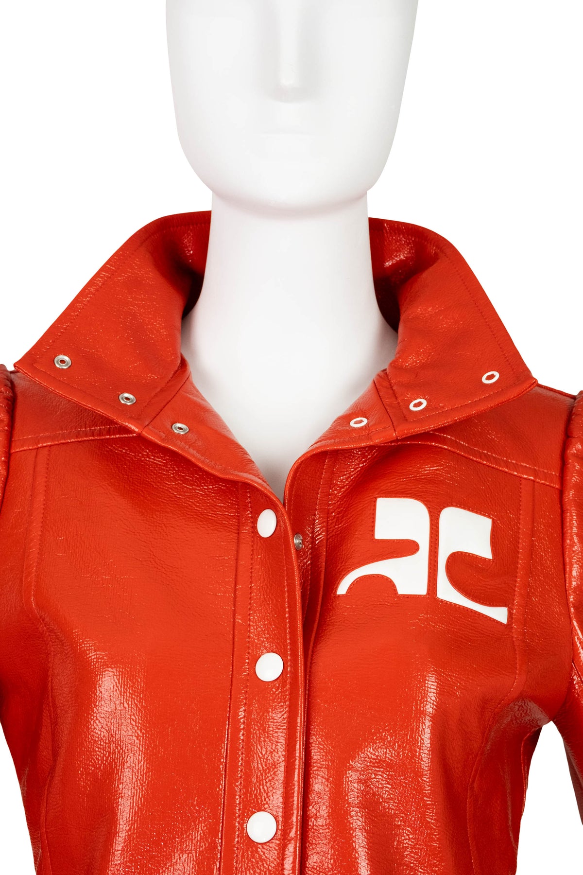 Courreges Tomato Red AC Logo Vinyl Jacket Size 38/6