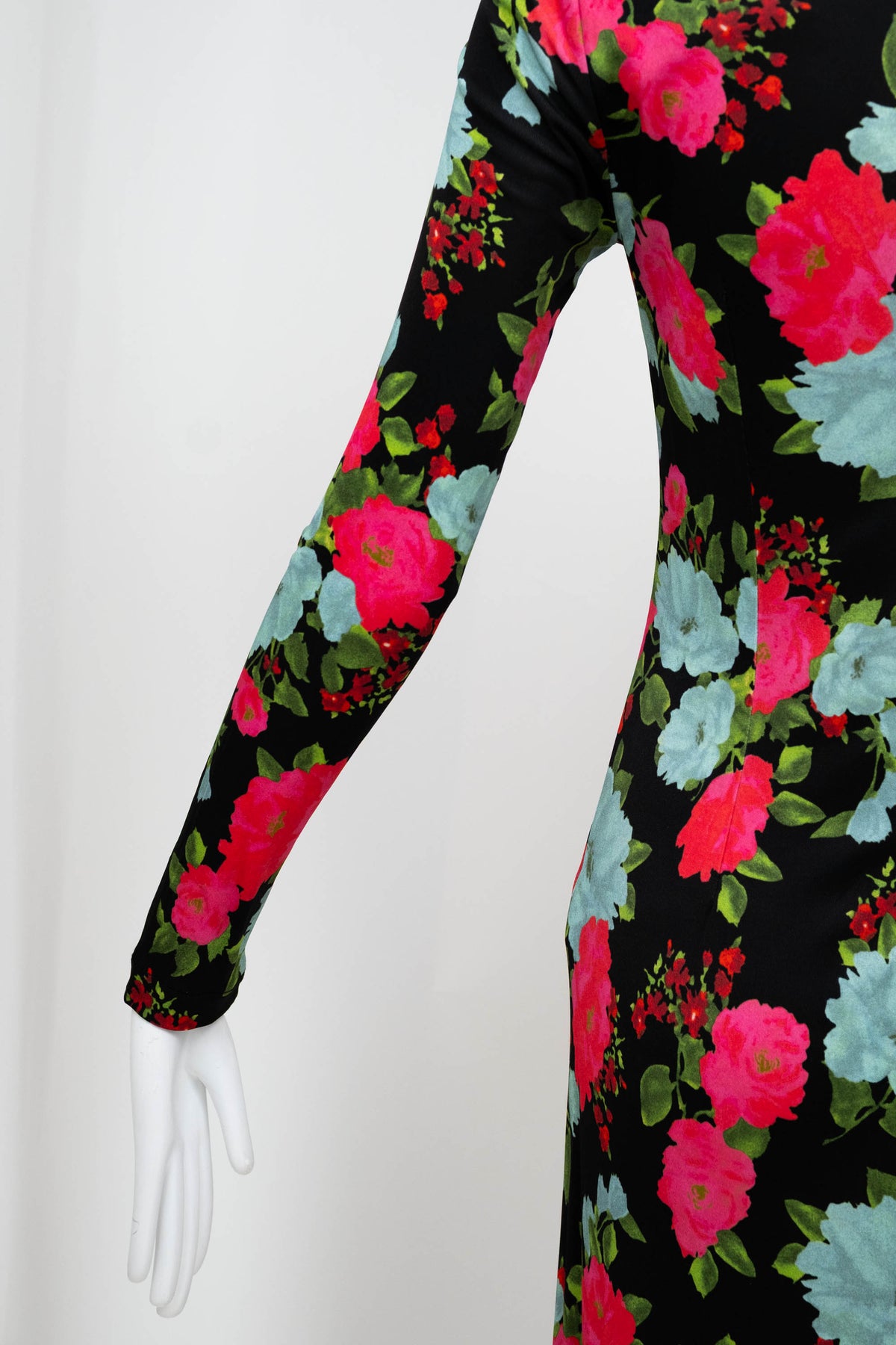 Erdem Black and Aqua Floral Print Long Sleeve Midi Dress Size 40/4