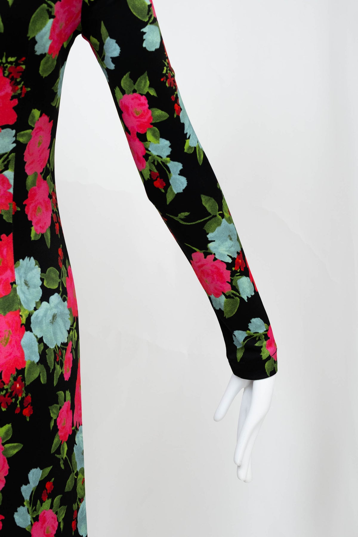 Erdem Black and Aqua Floral Print Long Sleeve Midi Dress Size 40/4