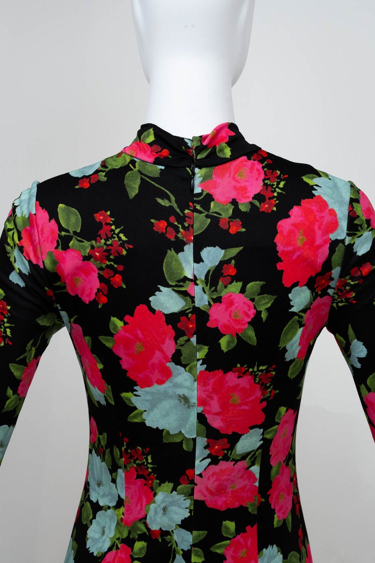 Erdem Black and Aqua Floral Print Long Sleeve Midi Dress Size 40/4