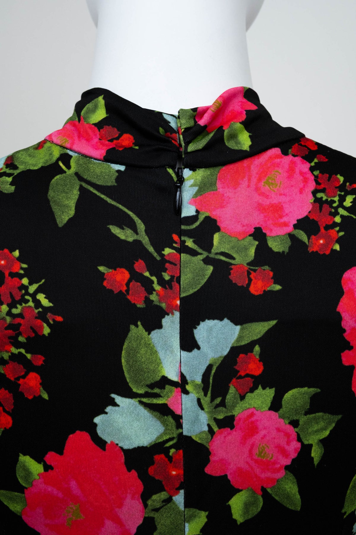 Erdem Black and Aqua Floral Print Long Sleeve Midi Dress Size 40/4