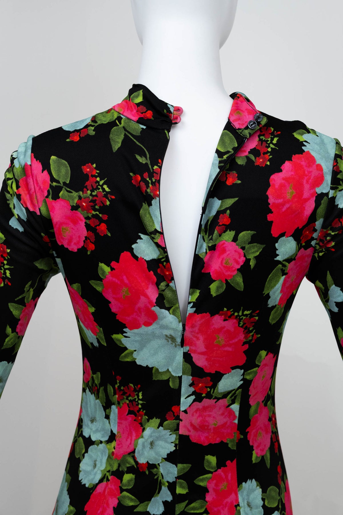 Erdem Black and Aqua Floral Print Long Sleeve Midi Dress Size 40/4
