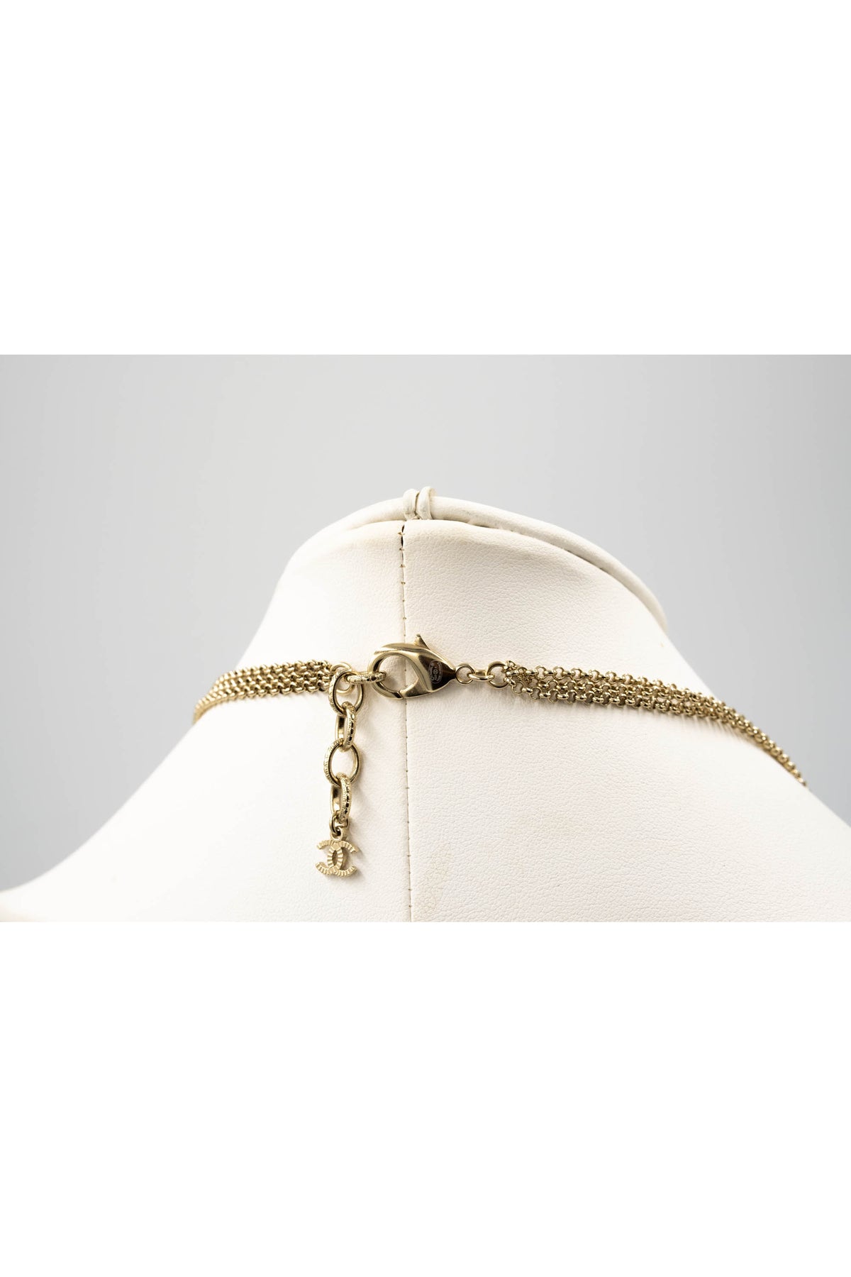 Chanel Three Strand Quilted Gold Tone Sautoir Gripoix and Strass Pearl Necklace