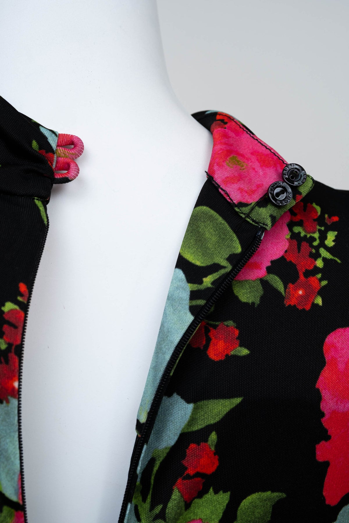 Erdem Black and Aqua Floral Print Long Sleeve Midi Dress Size 40/4
