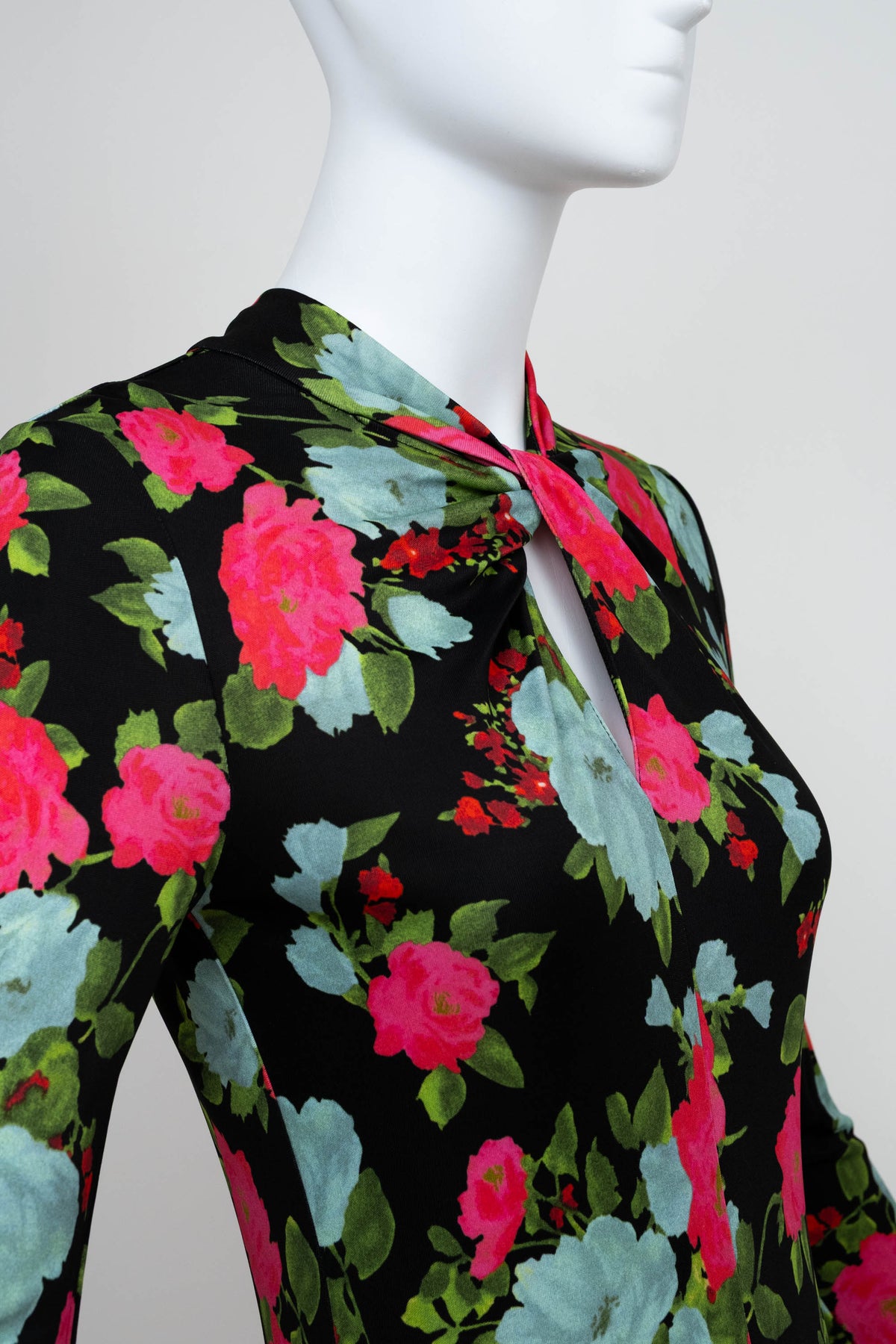 Erdem Black and Aqua Floral Print Long Sleeve Midi Dress Size 40/4