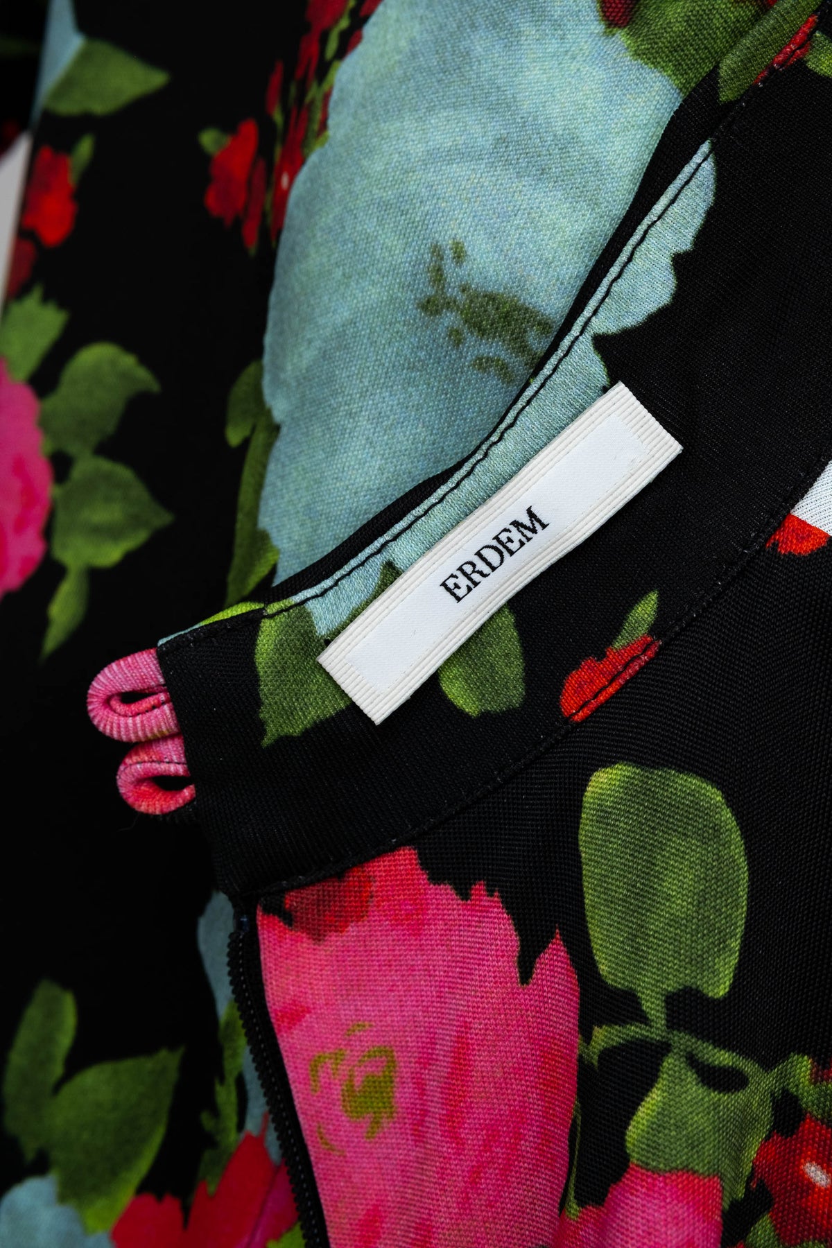 Erdem Black and Aqua Floral Print Long Sleeve Midi Dress Size 40/4