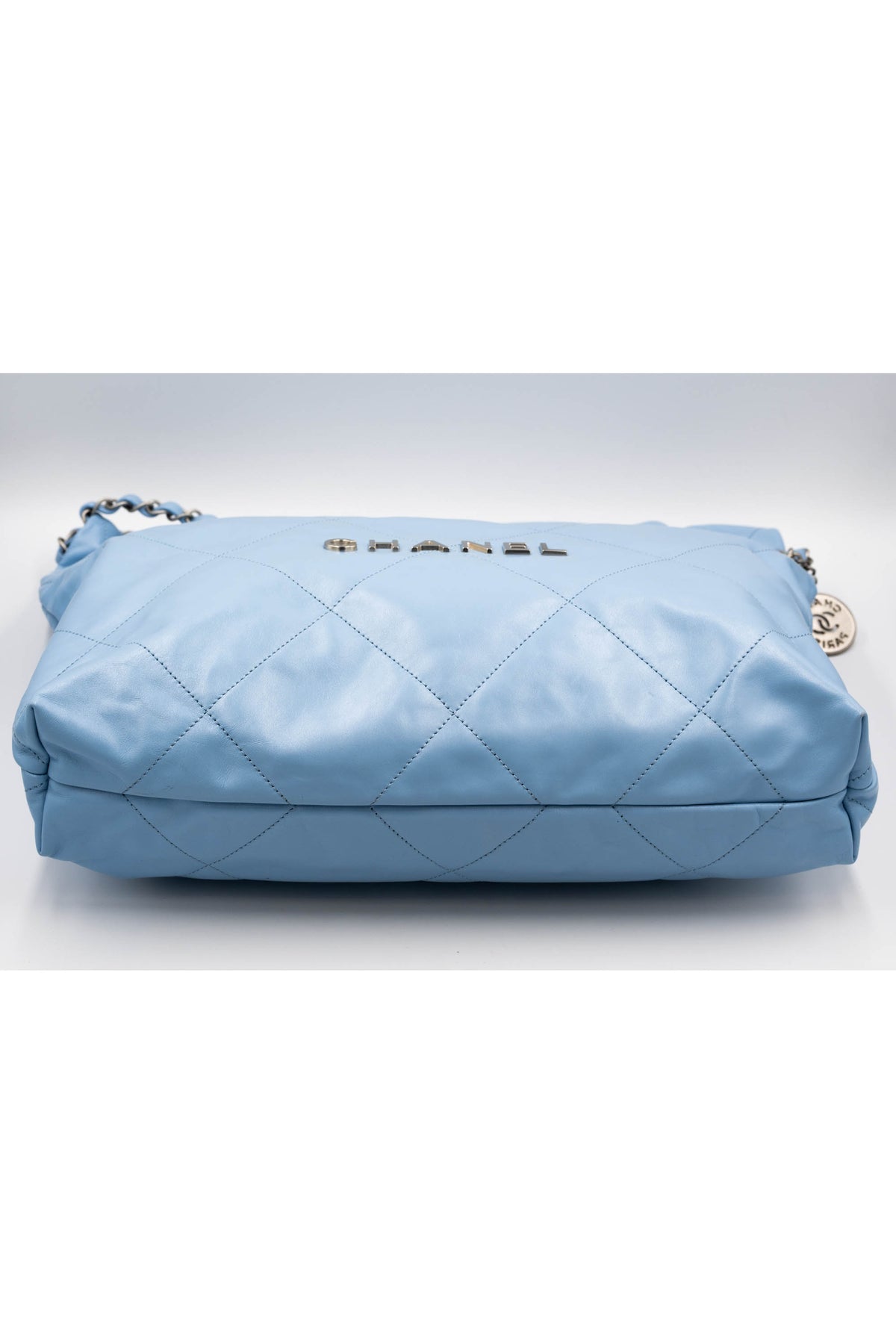 Chanel Sky Blue Quilted 22 Hobo Tote Purse