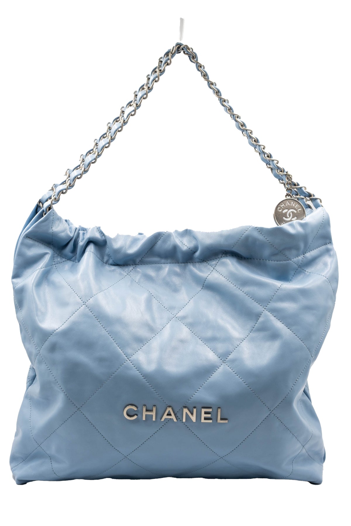 Chanel Sky Blue Quilted 22 Hobo Tote Purse