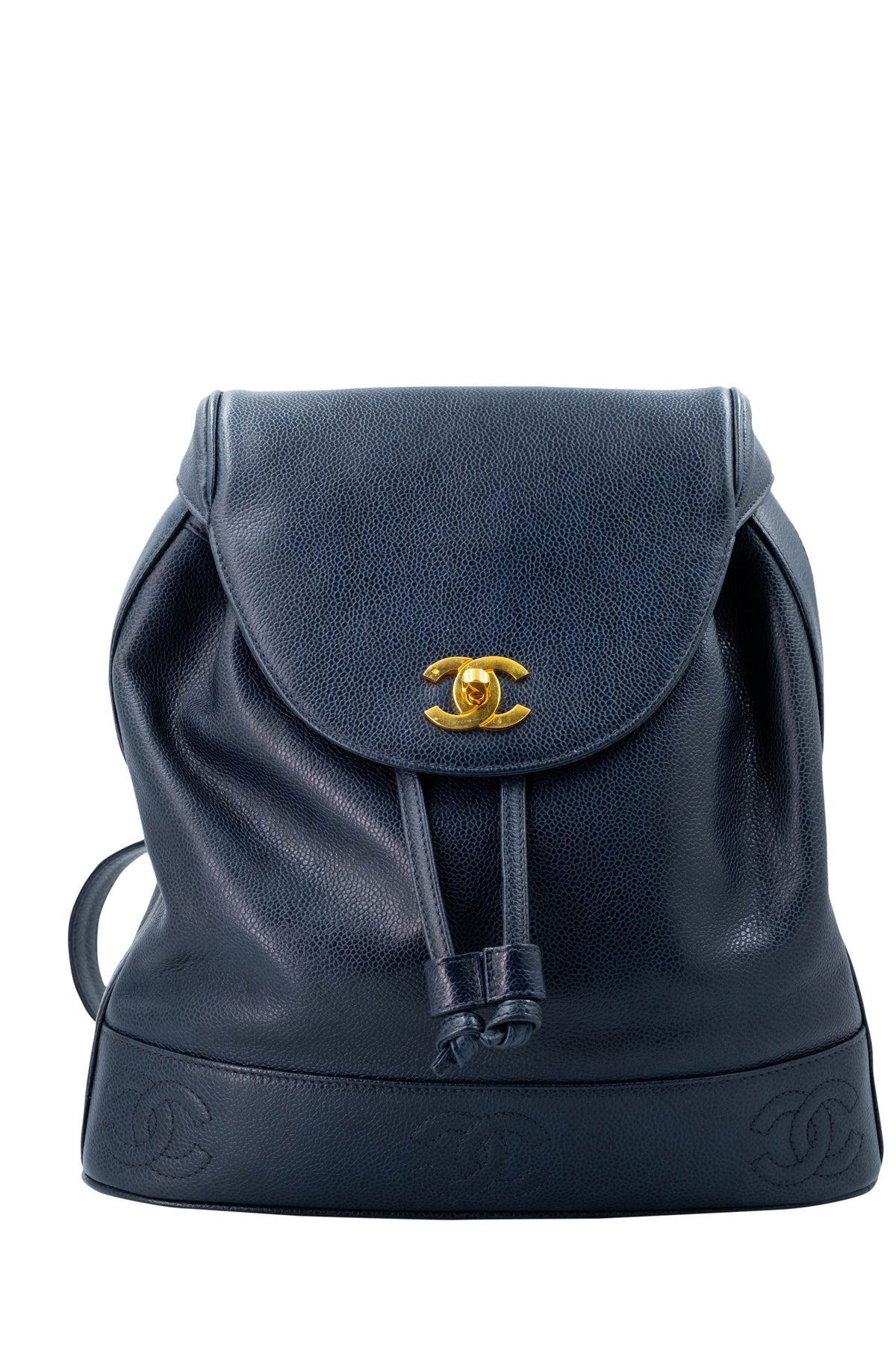 Chanel Vintage Navy Caviar Leather Backpack 24k Gold Hardware 1994-96