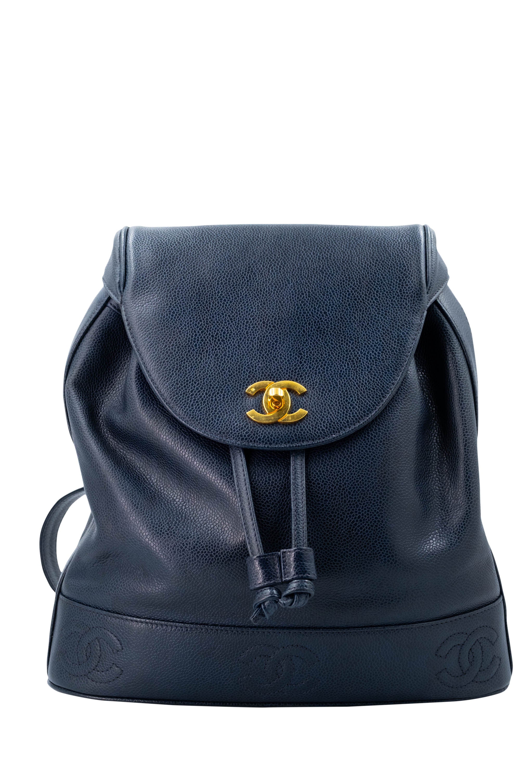 chanel backpack leather Chanel Vintage Navy Caviar Leather Backpack 24k Gold Hardware 1994-96