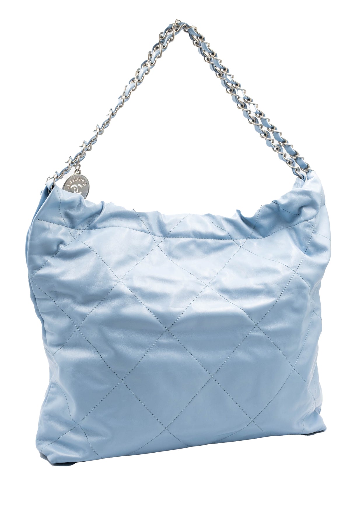 Chanel Sky Blue Quilted 22 Hobo Tote Purse
