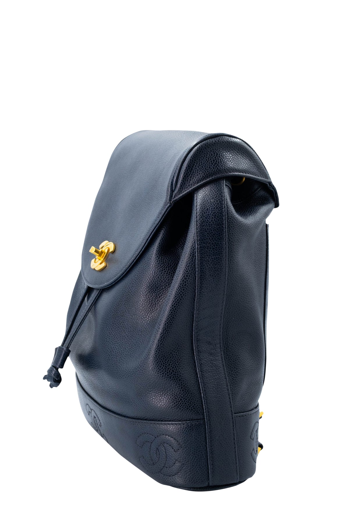 Chanel Vintage Navy Caviar Leather Backpack 24k Gold Hardware 1994-96