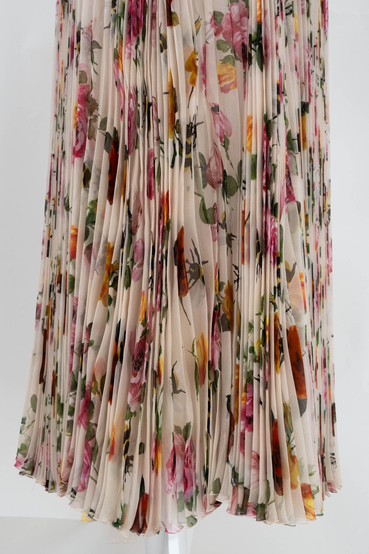 Gucci Cream Chiffon Floral Print Pleated Skirt Maxi Dress 2016 Size 42/6