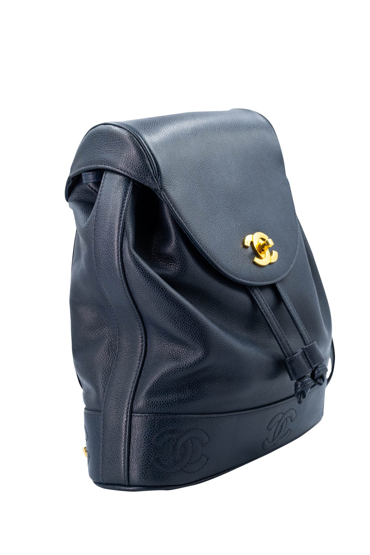 Chanel Vintage Navy Caviar Leather Backpack 24k Gold Hardware 1994-96