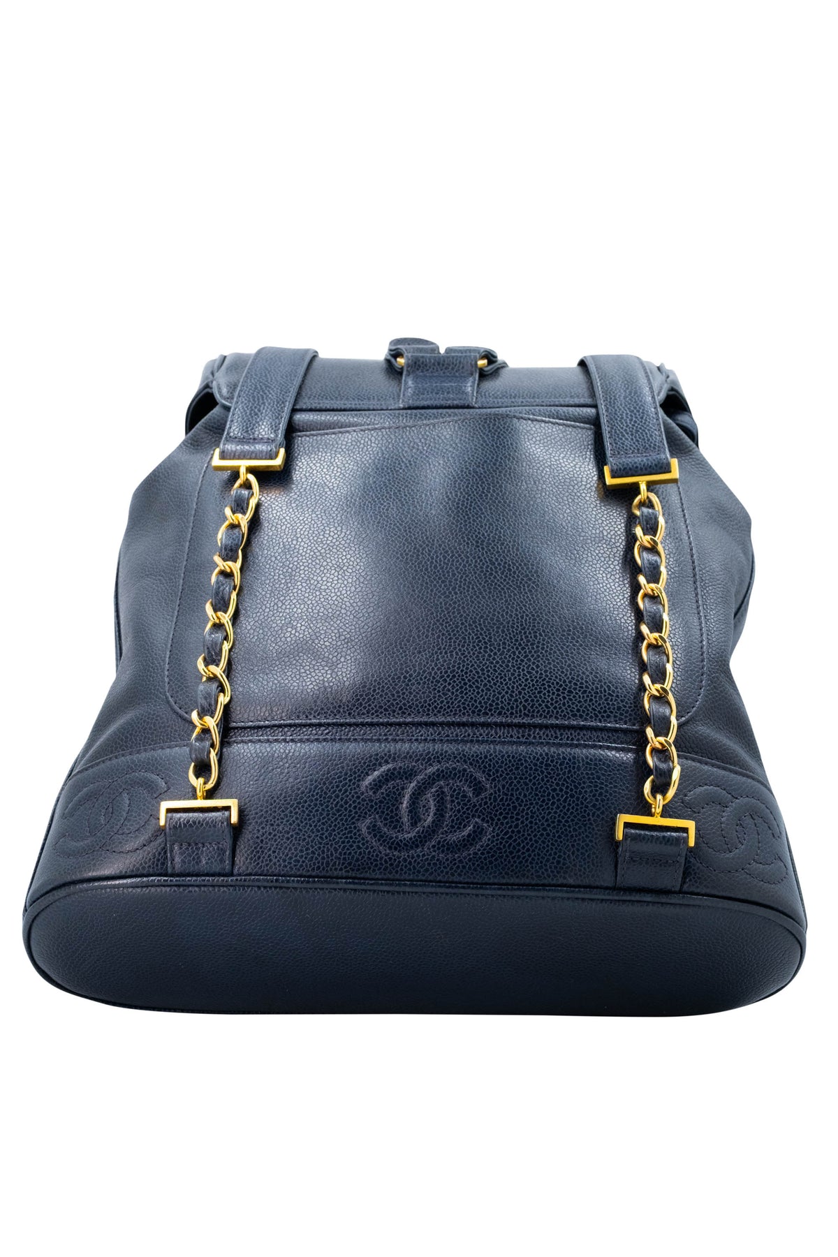 Chanel Vintage Navy Caviar Leather Backpack 24k Gold Hardware 1994-96