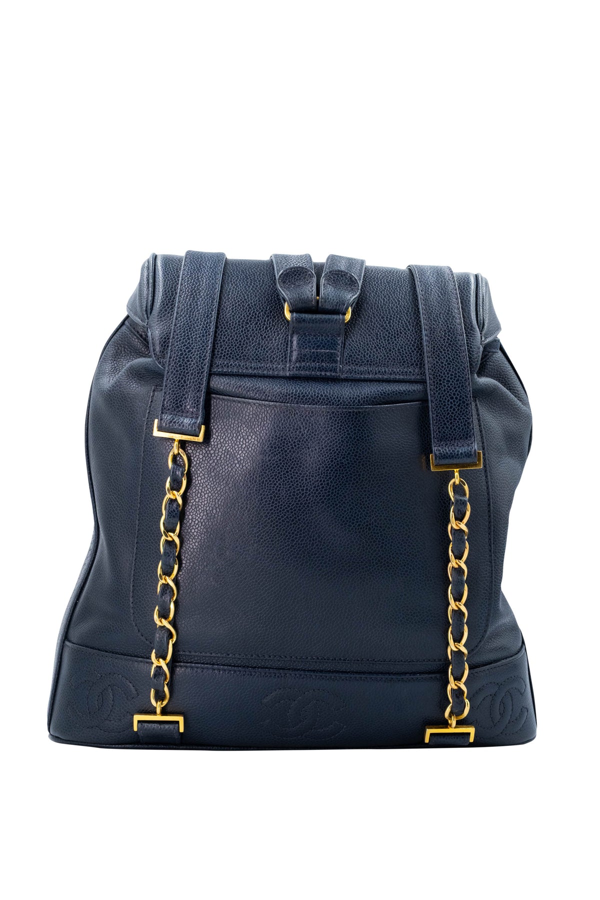 Chanel Vintage Navy Caviar Leather Backpack 24k Gold Hardware 1994-96