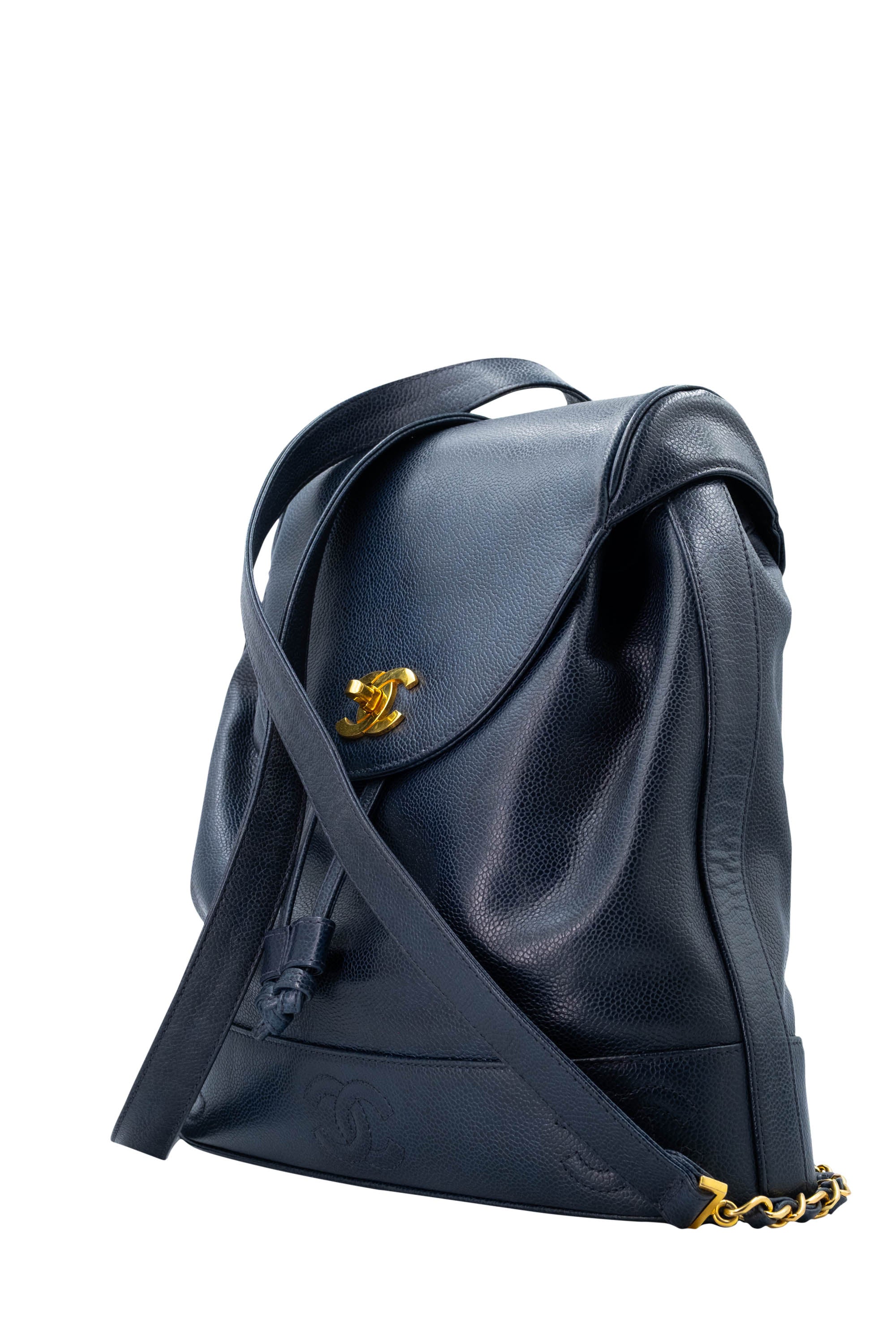chanel vintage leather backpack Chanel Vintage Navy Caviar Leather Backpack 24k Gold Hardware 1994-96
