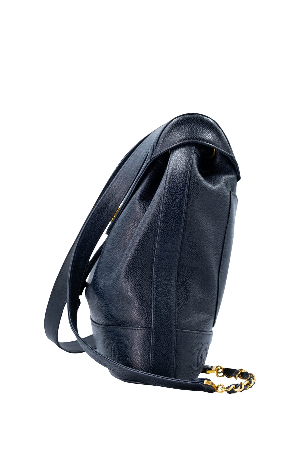 Chanel Vintage Navy Caviar Leather Backpack 24k Gold Hardware 1994-96