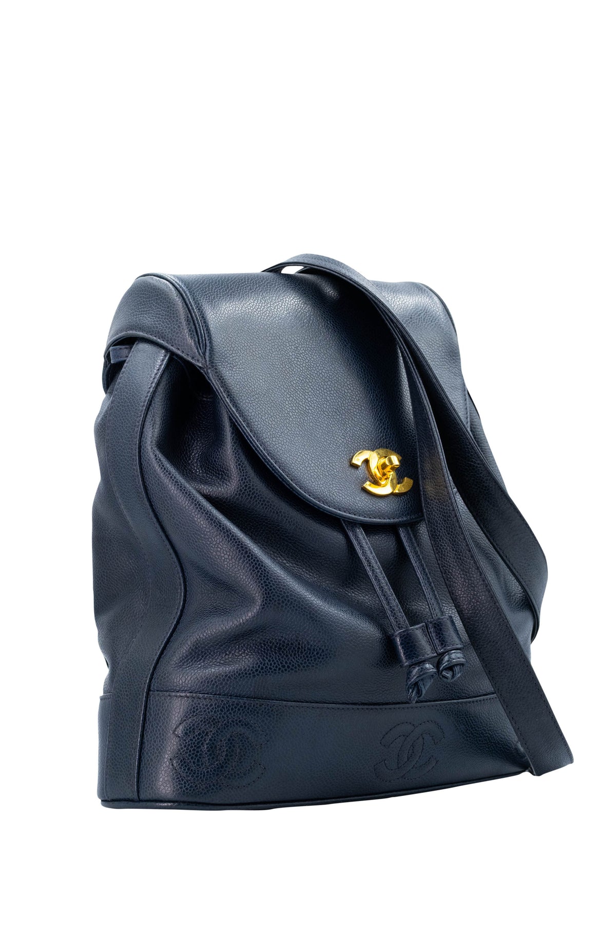 Chanel Vintage Navy Caviar Leather Backpack 24k Gold Hardware 1994-96