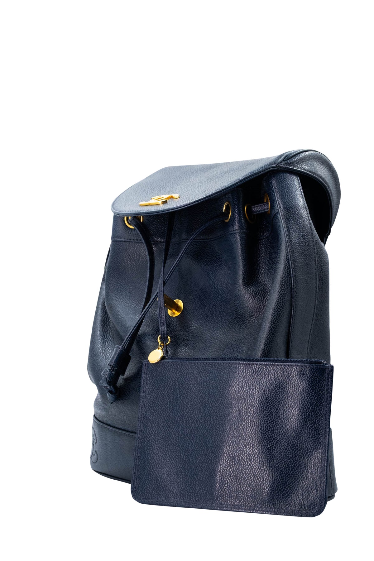Chanel Vintage Navy Caviar Leather Backpack 24k Gold Hardware 1994-96