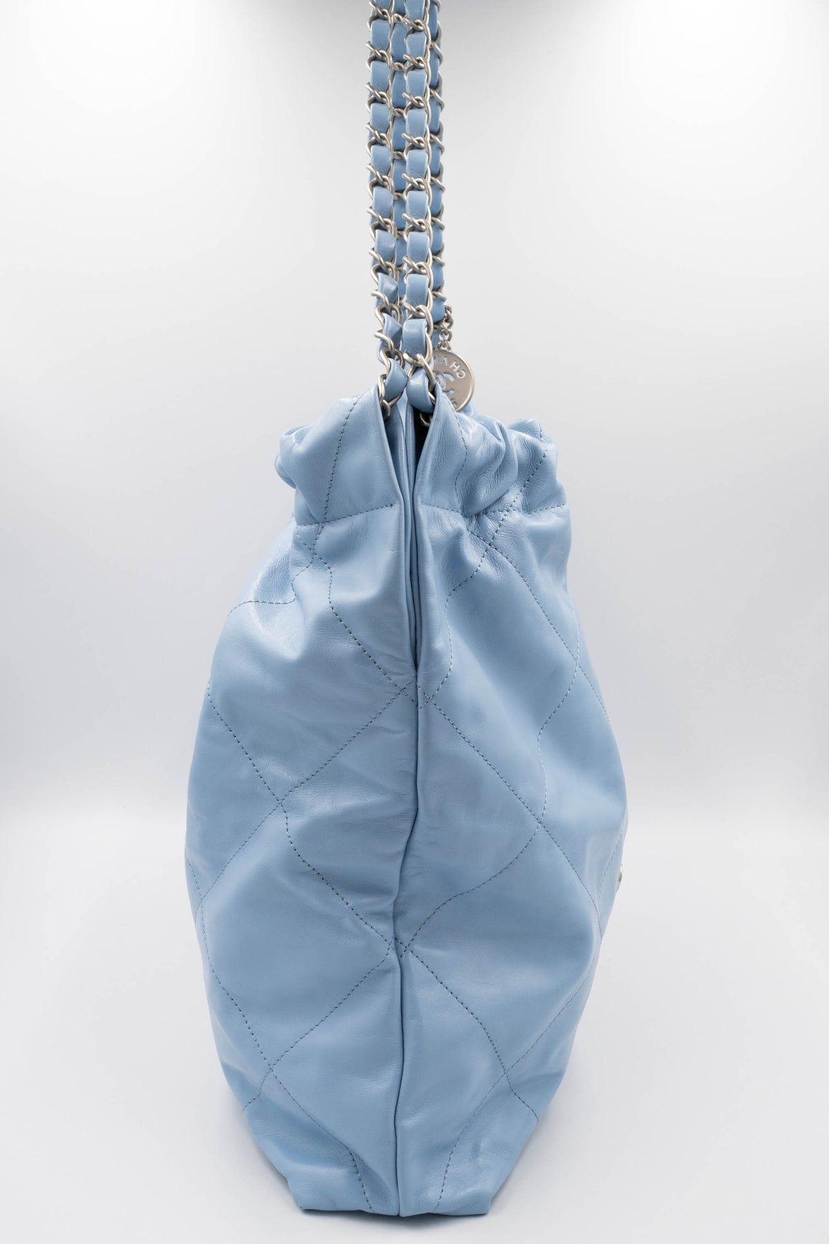 Chanel Sky Blue Quilted 22 Hobo Tote Purse