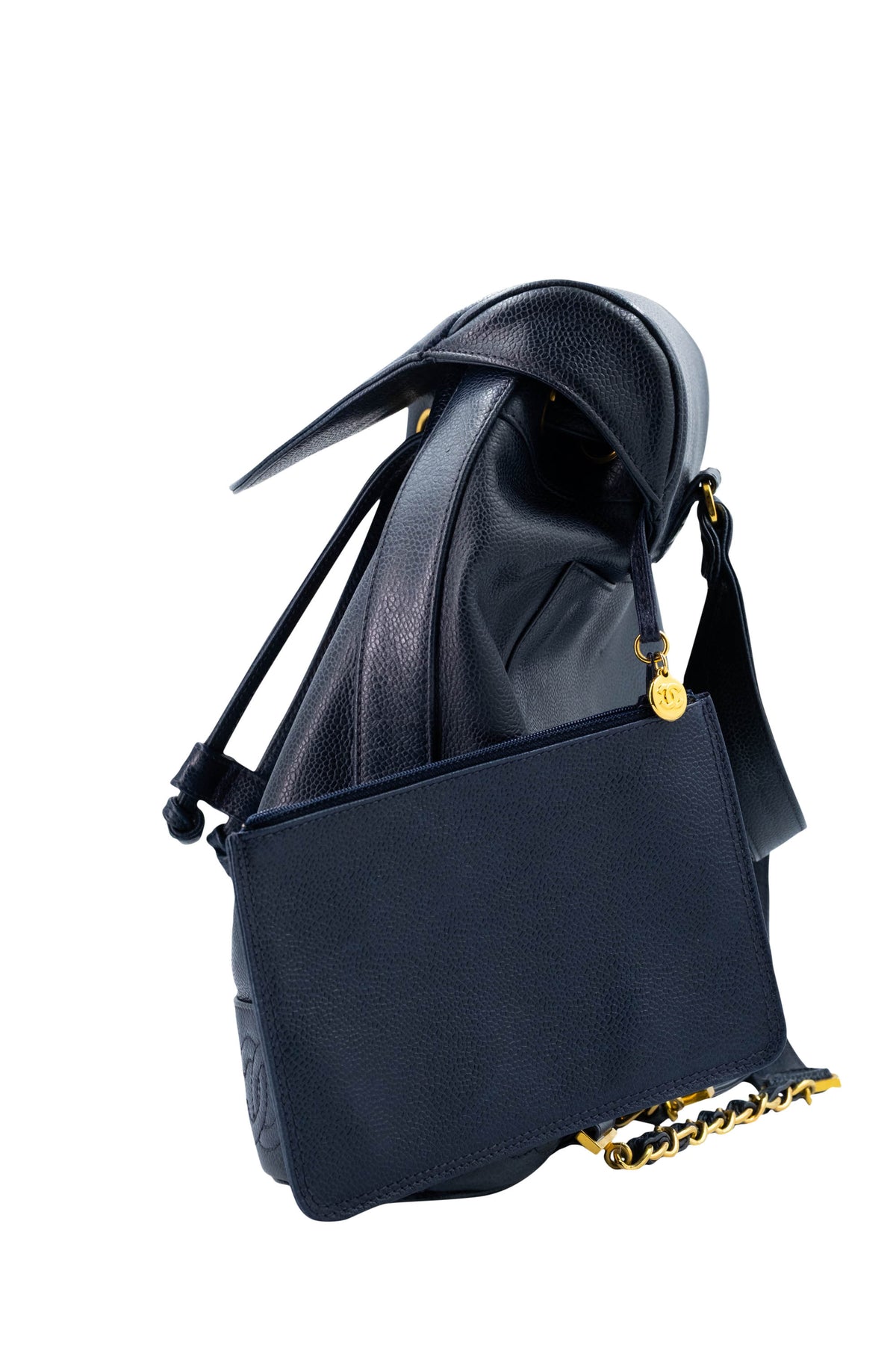 Chanel Vintage Navy Caviar Leather Backpack 24k Gold Hardware 1994-96