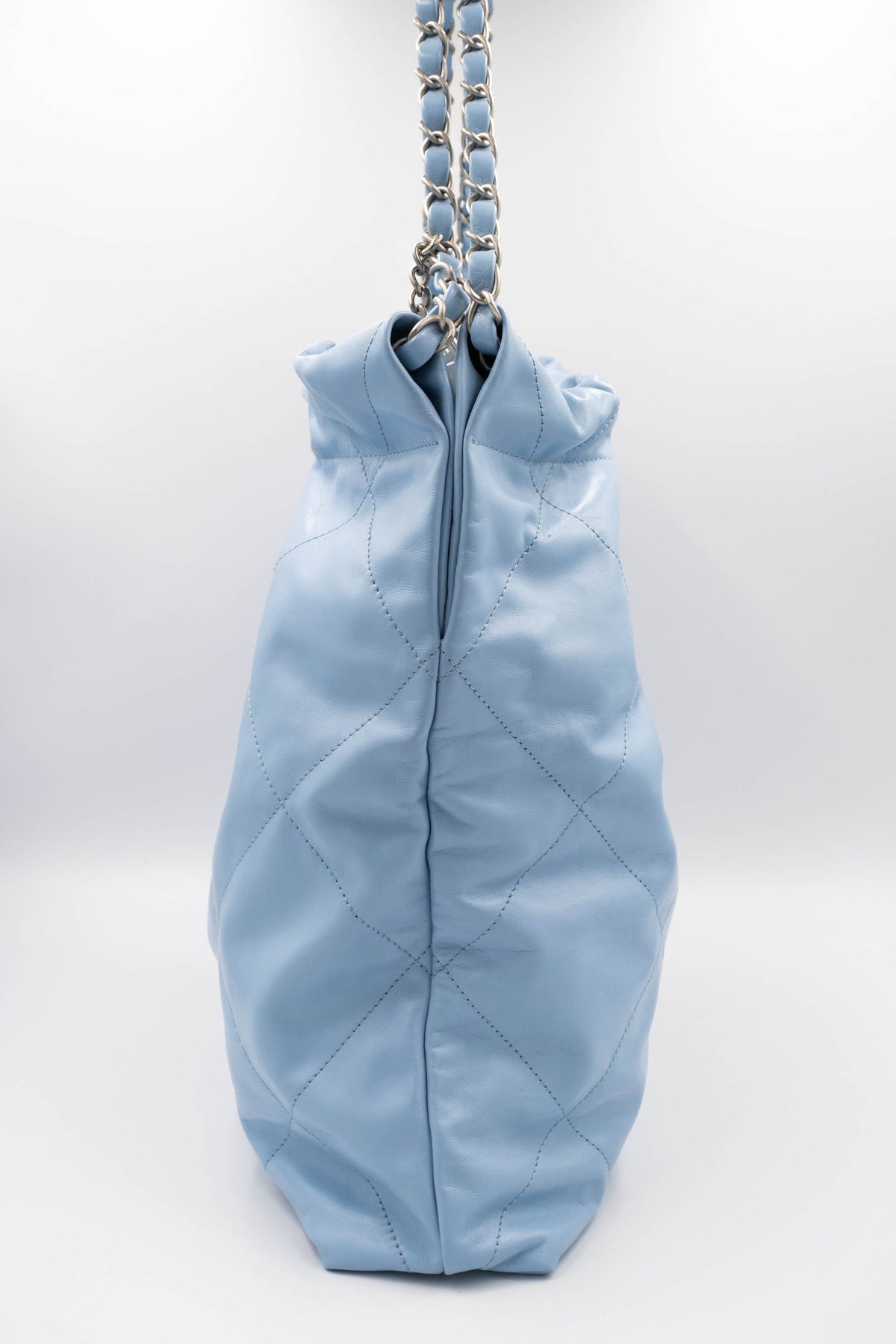 Chanel Sky Blue Quilted 22 Hobo Tote Purse