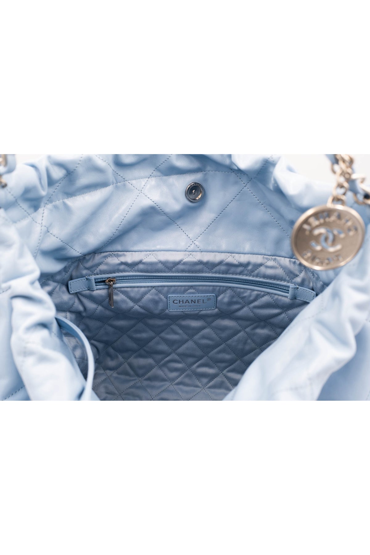 Chanel Sky Blue Quilted 22 Hobo Tote Purse