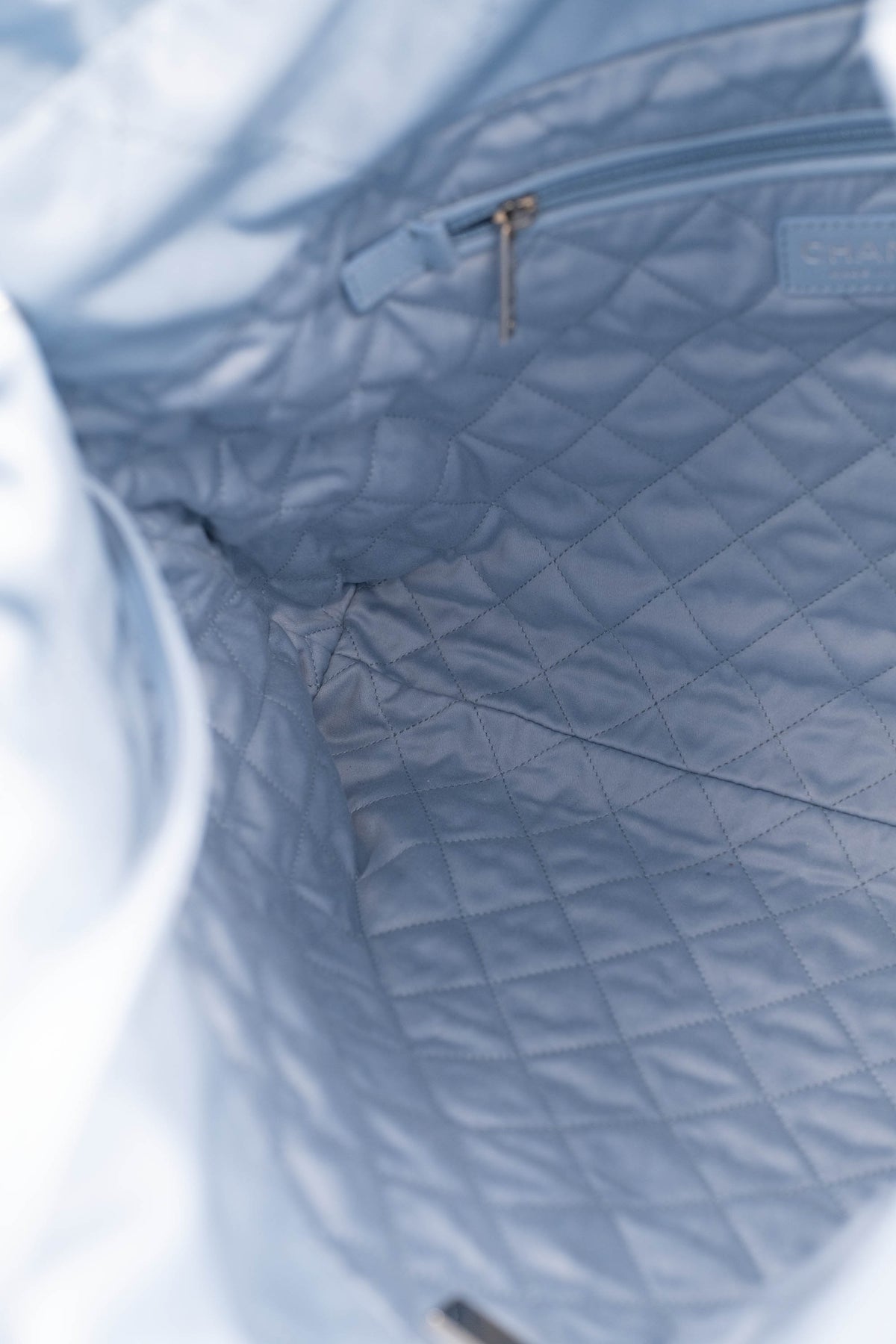 Chanel Sky Blue Quilted 22 Hobo Tote Purse