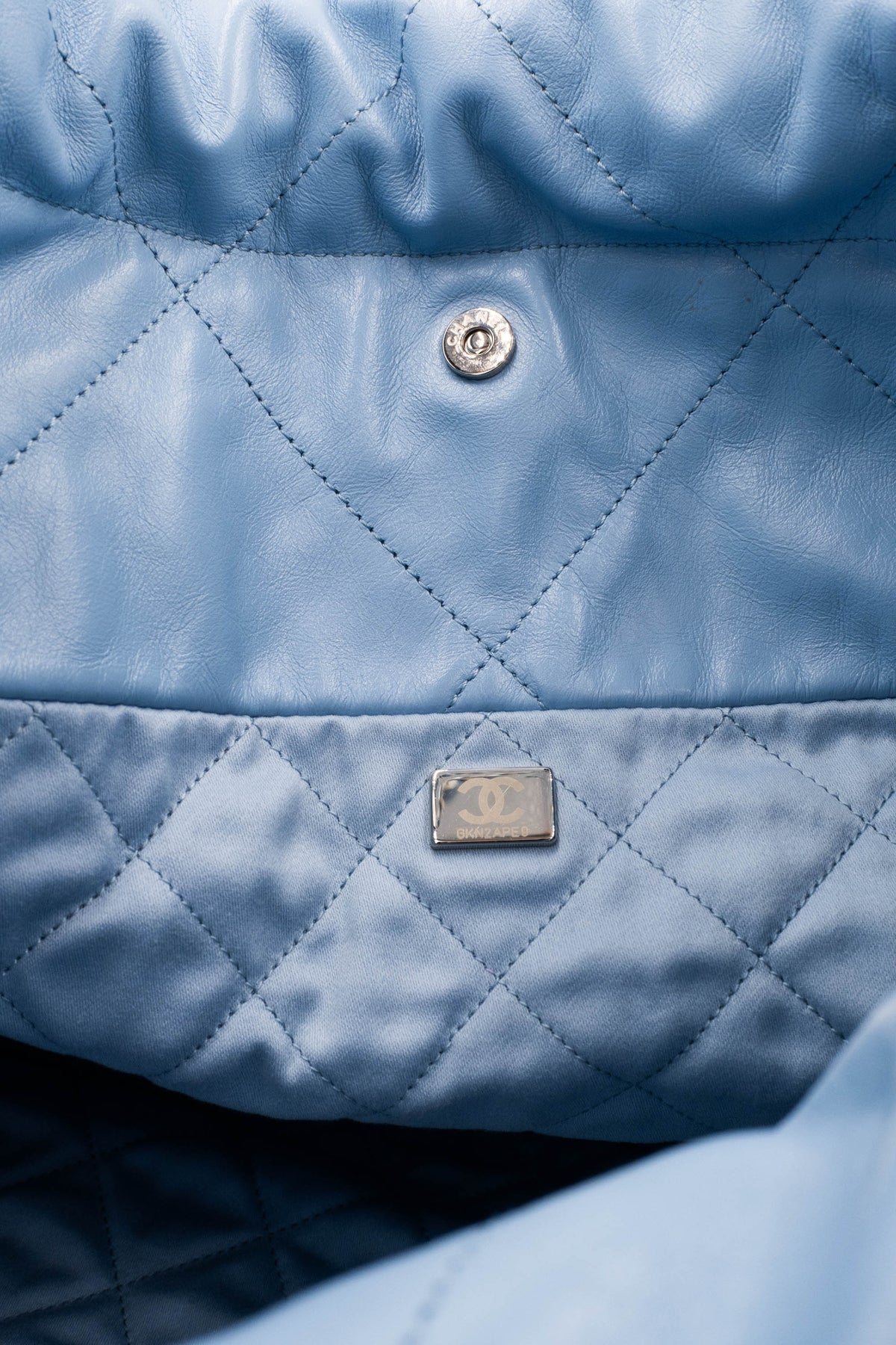 Chanel Sky Blue Quilted 22 Hobo Tote Purse