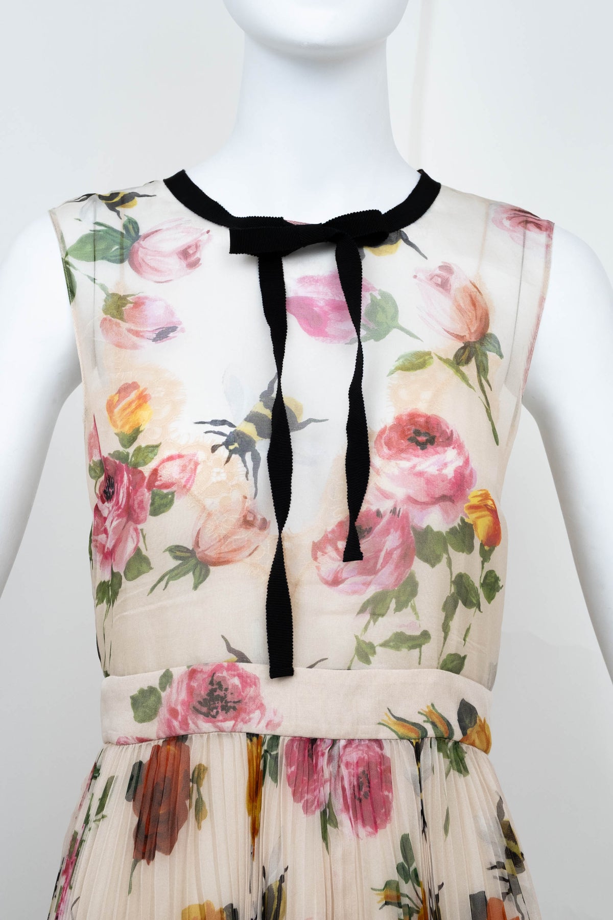 Gucci Cream Chiffon Floral Print Pleated Skirt Maxi Dress 2016 Size 42/6