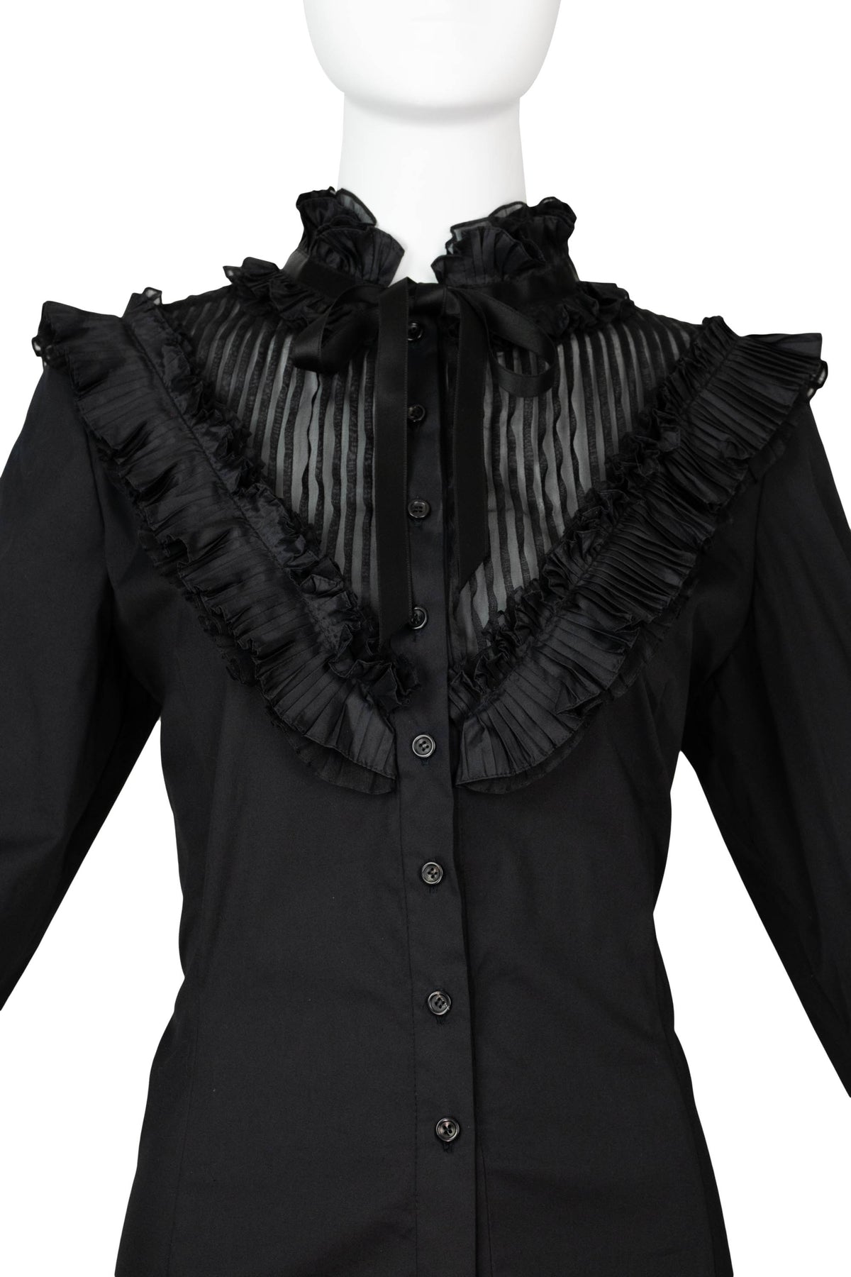 Oscar de la Renta Black High Ruffle Neck Long Sleeve Blouse