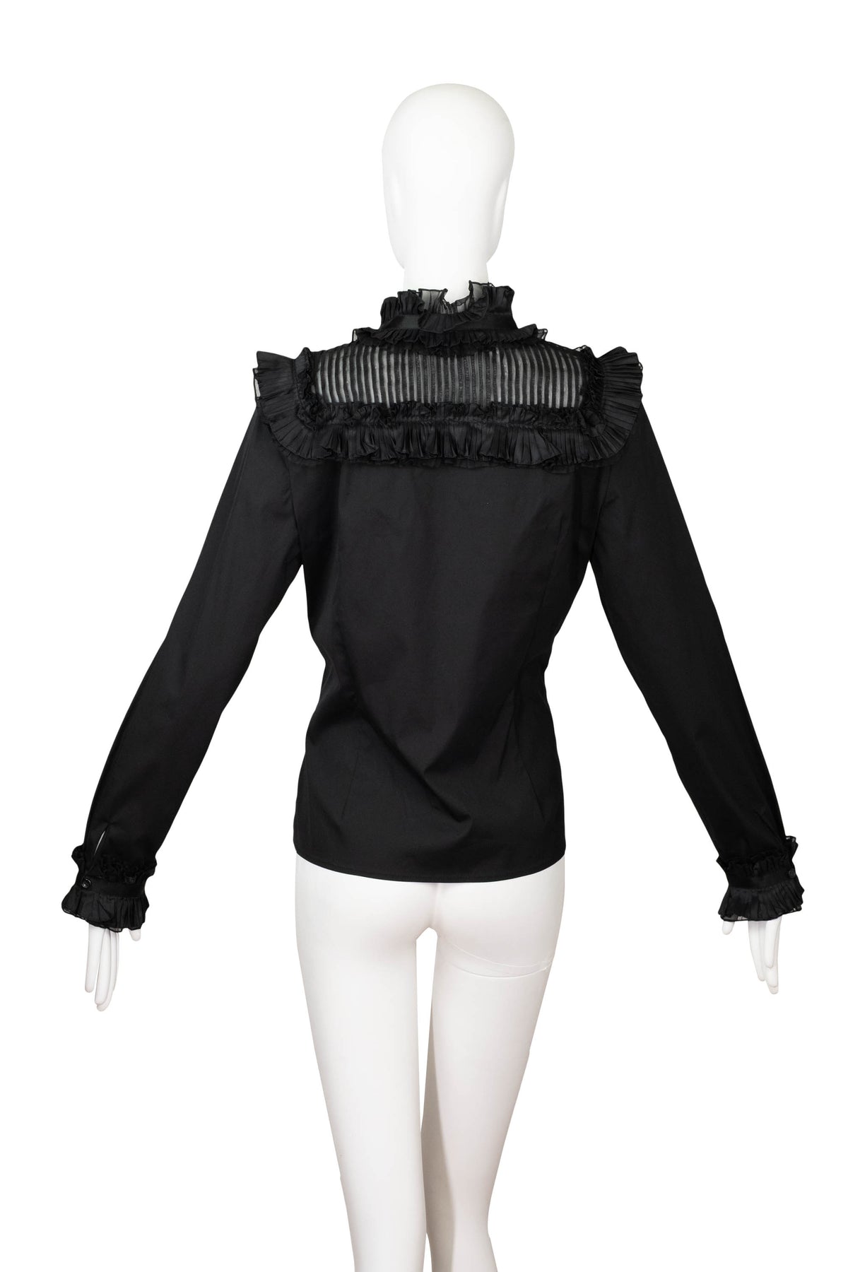 Oscar de la Renta Black High Ruffle Neck Long Sleeve Blouse