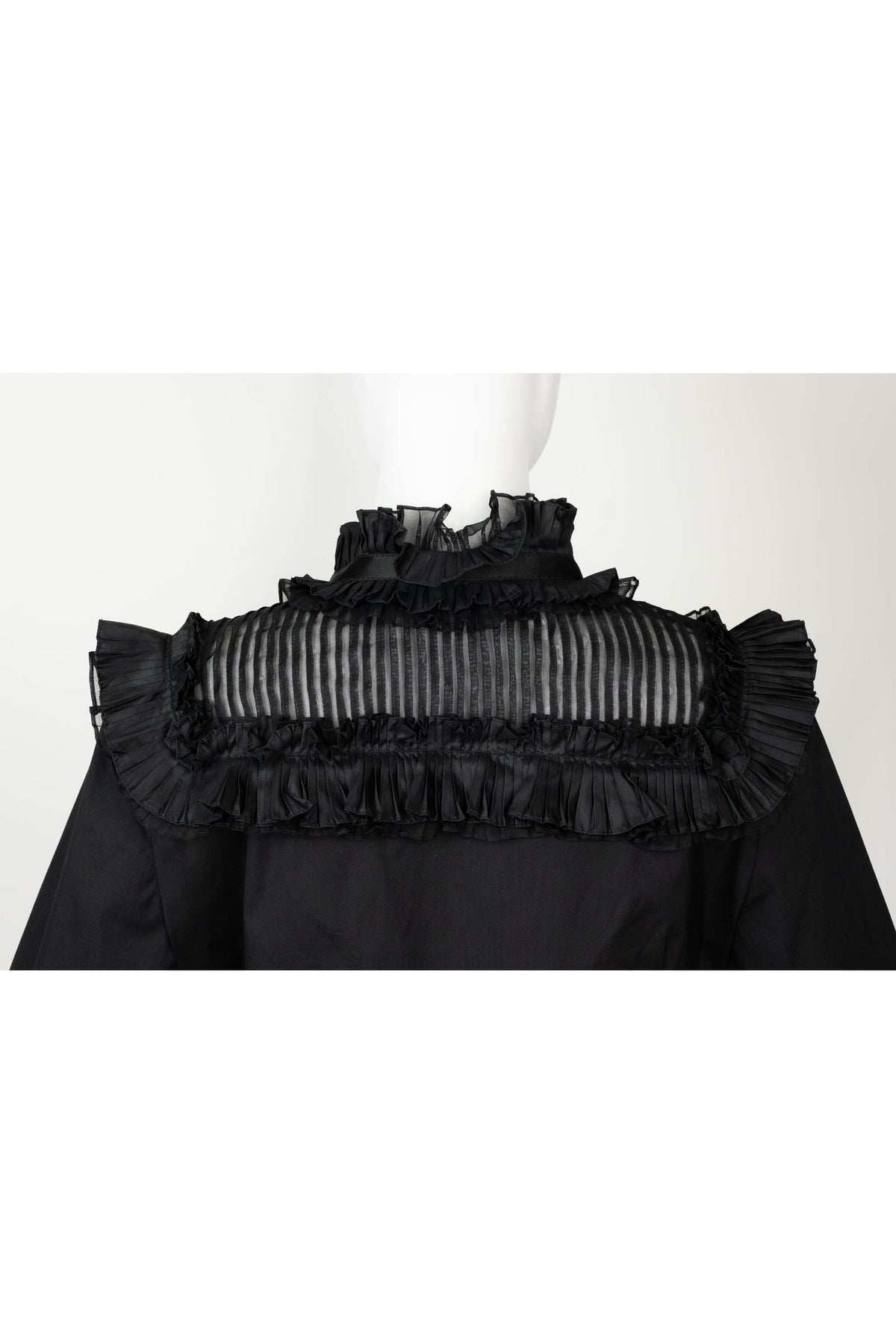 Oscar de la Renta Black High Ruffle Neck Long Sleeve Blouse