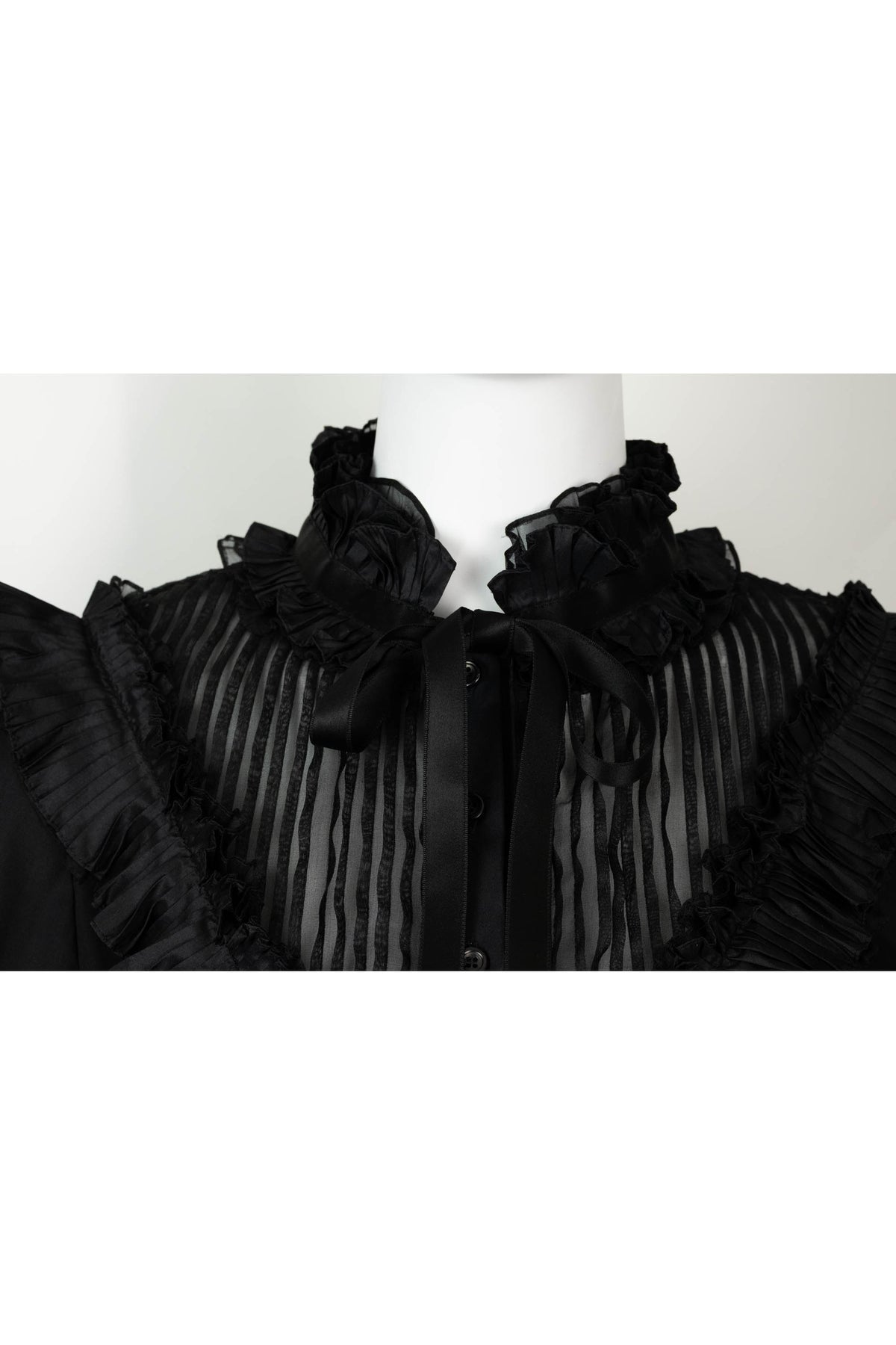 Oscar de la Renta Black High Ruffle Neck Long Sleeve Blouse