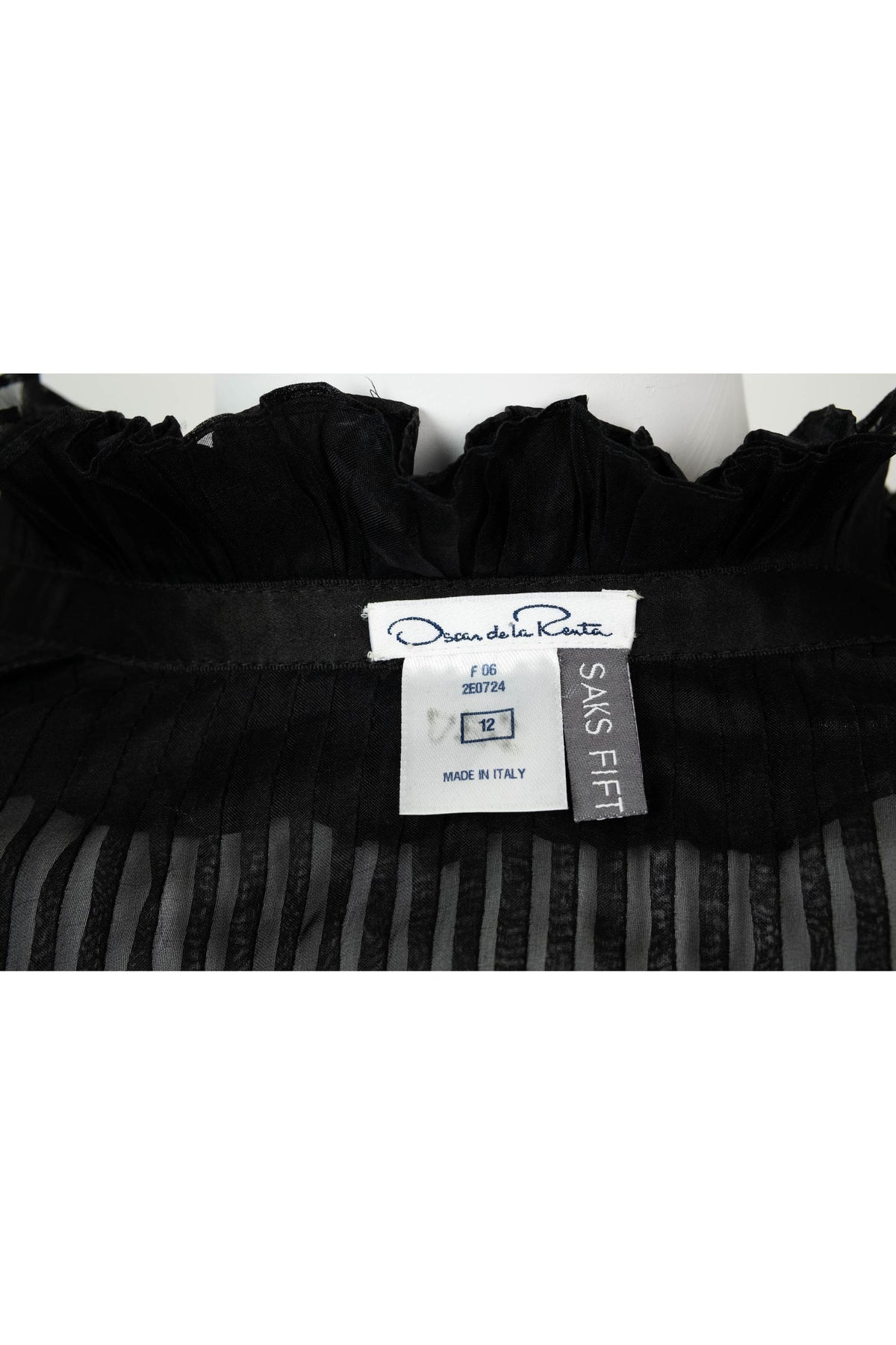 Oscar de la Renta Black High Ruffle Neck Long Sleeve Blouse