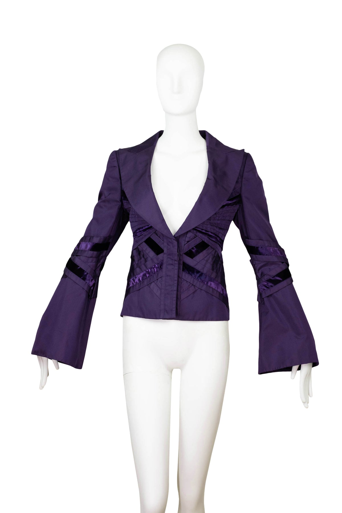 Gucci by Tom Ford Purple Silk Blouse WIth Velvet Trim 2000’s