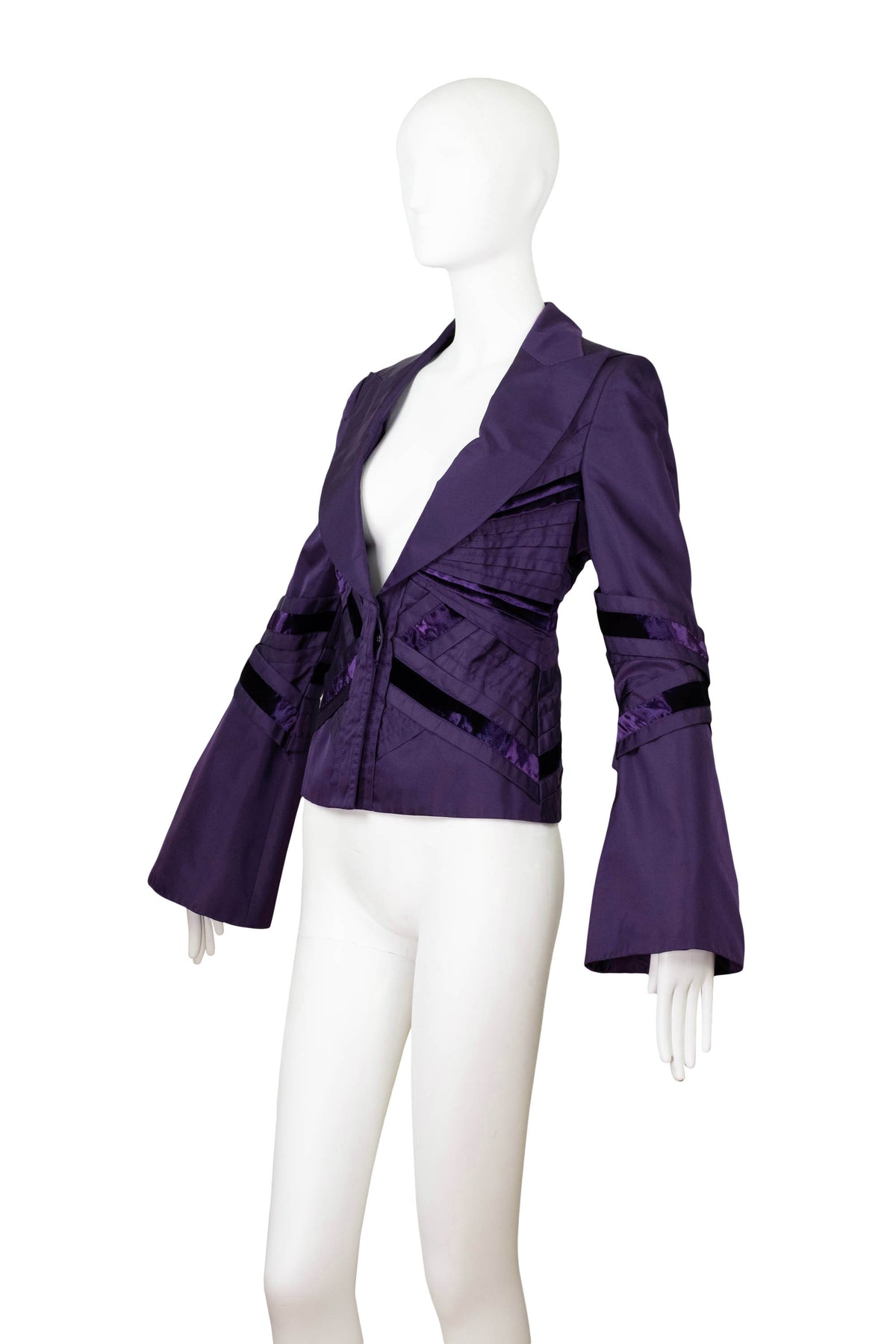 Gucci by Tom Ford Purple Silk Blouse WIth Velvet Trim 2000’s