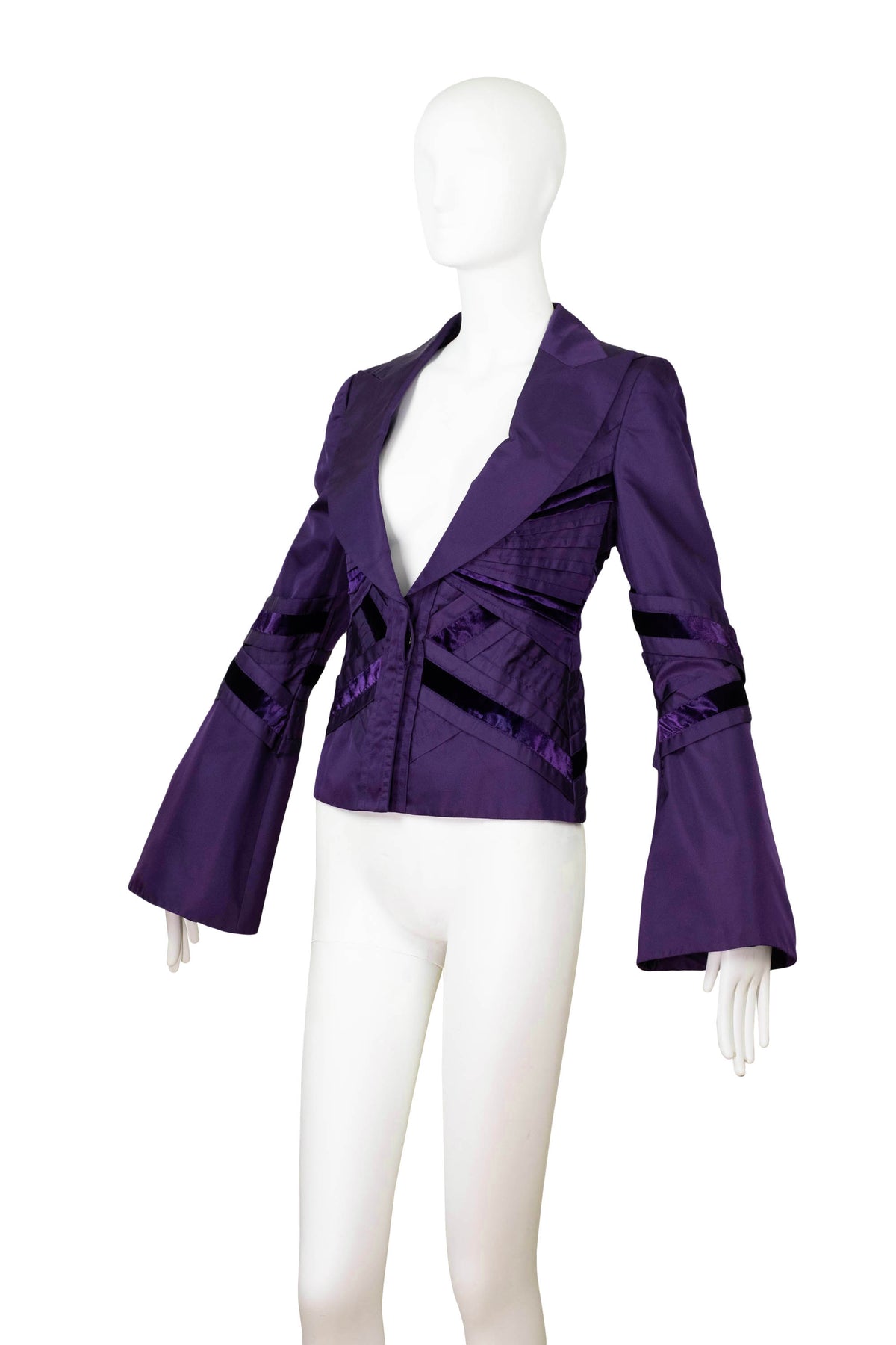 Gucci by Tom Ford Purple Silk Blouse WIth Velvet Trim 2000’s