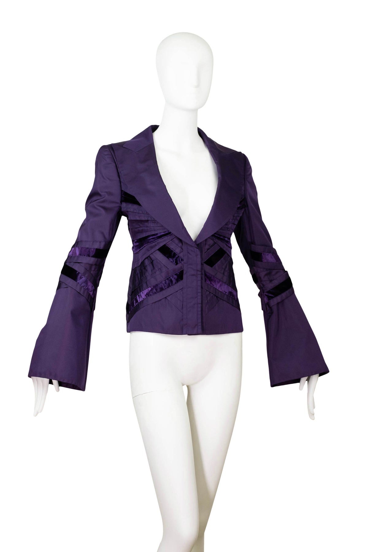 Gucci by Tom Ford Purple Silk Blouse WIth Velvet Trim 2000’s