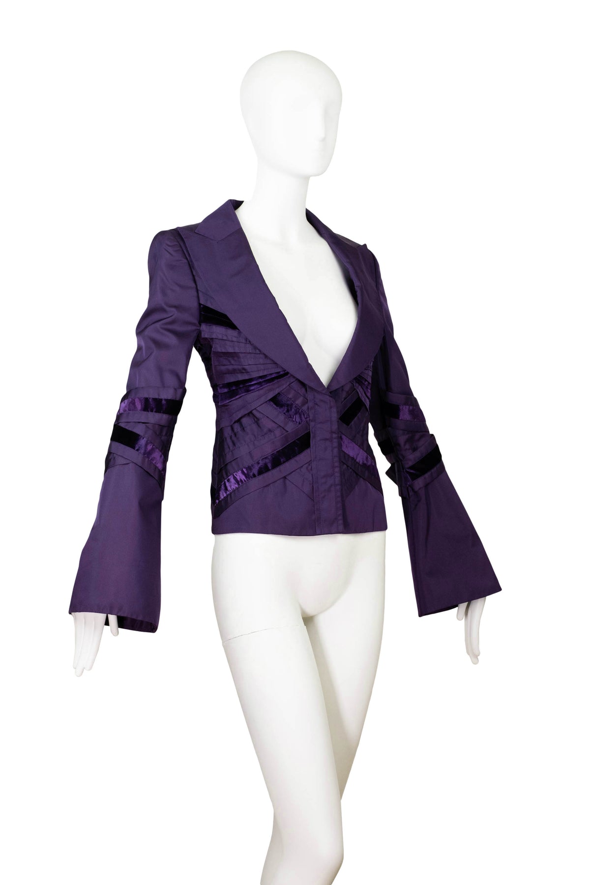 Gucci by Tom Ford Purple Silk Blouse WIth Velvet Trim 2000’s