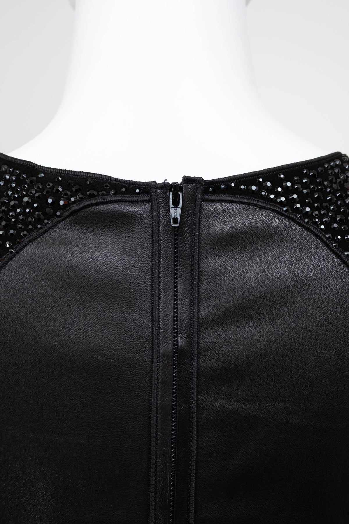Jitrois Black Leather Dress with Crystal Embellishments Short Sleeve Size 40