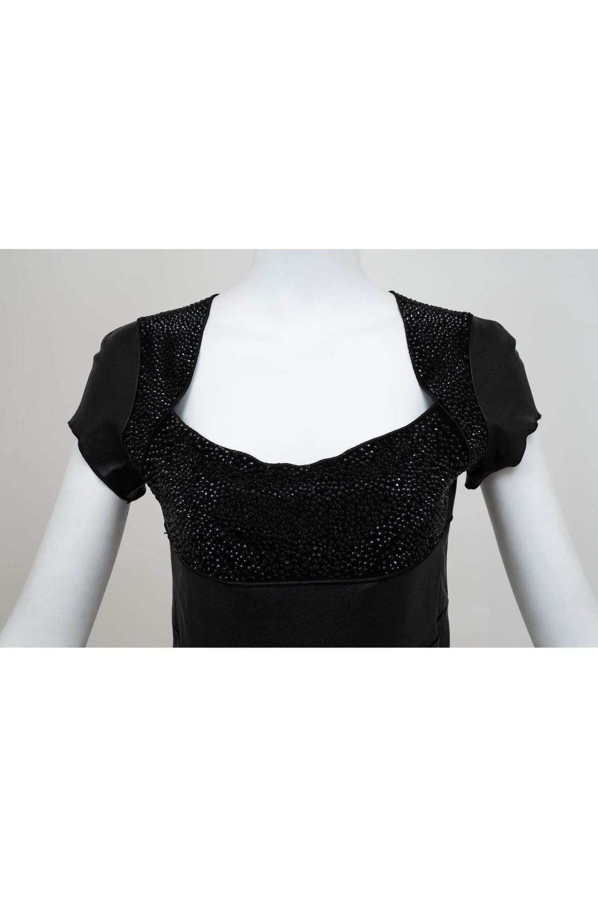 Jitrois Black Leather Dress with Crystal Embellishments Short Sleeve Size 40