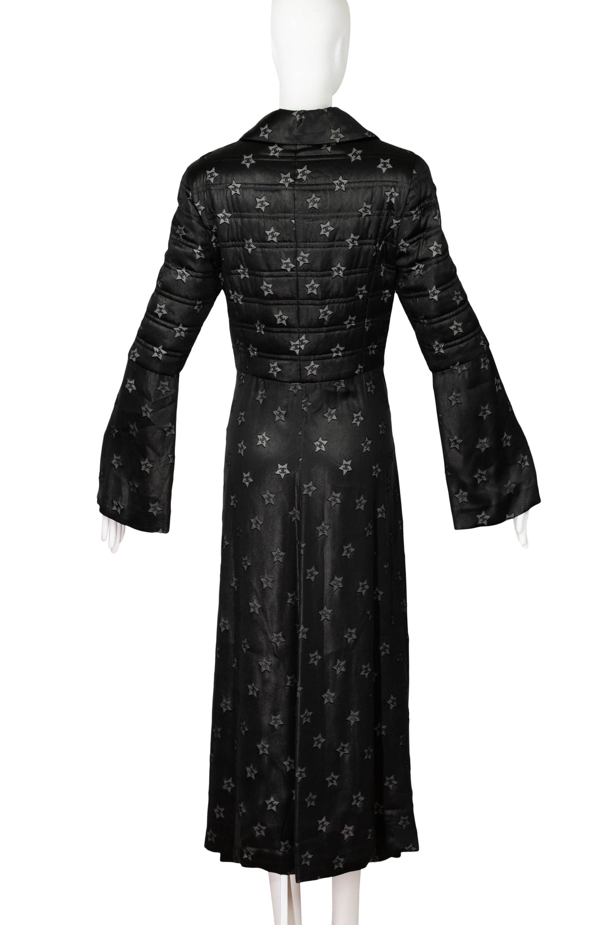 Chanel Black Silver CC in Star Maxi Quilted Coat Marseille 2024 Look 69 Size 42
