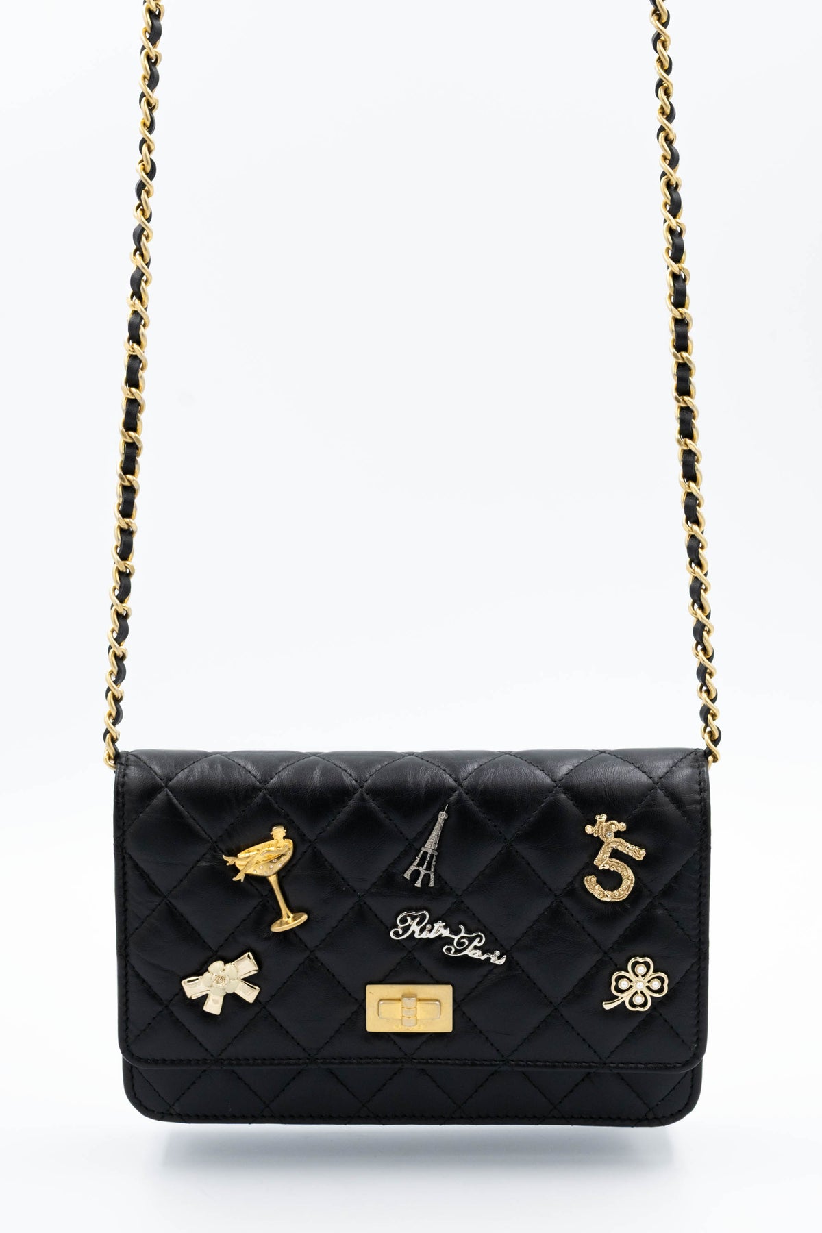 Chanel Black Paris Charms Reissue Wallet on A Chain