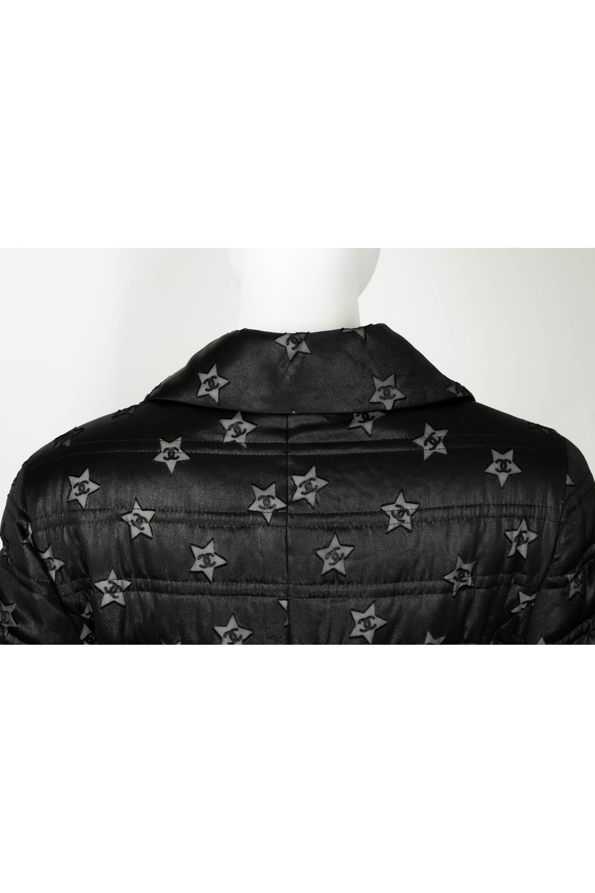 Chanel Black Silver CC in Star Maxi Quilted Coat Marseille 2024 Look 69 Size 42