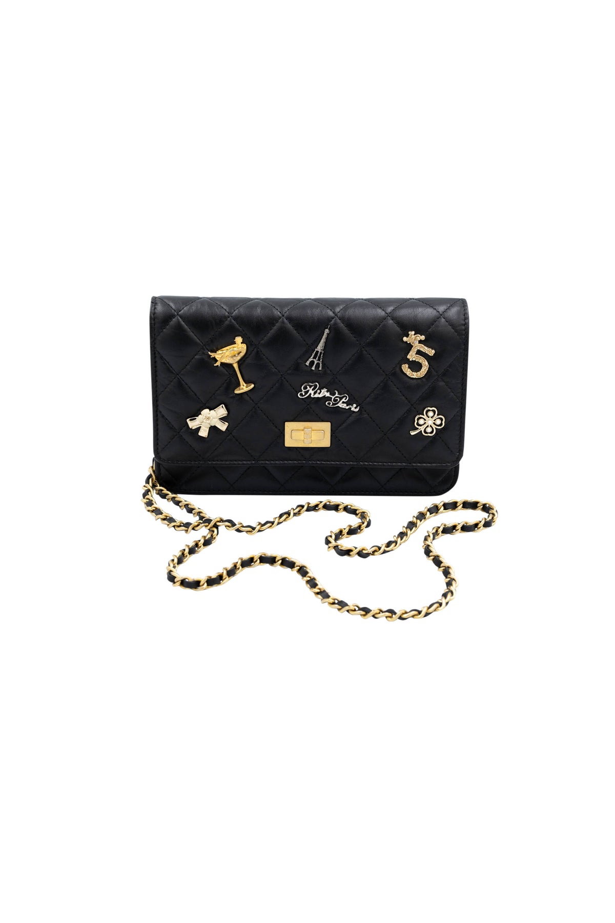 Chanel Black Paris Charms Reissue Wallet on A Chain