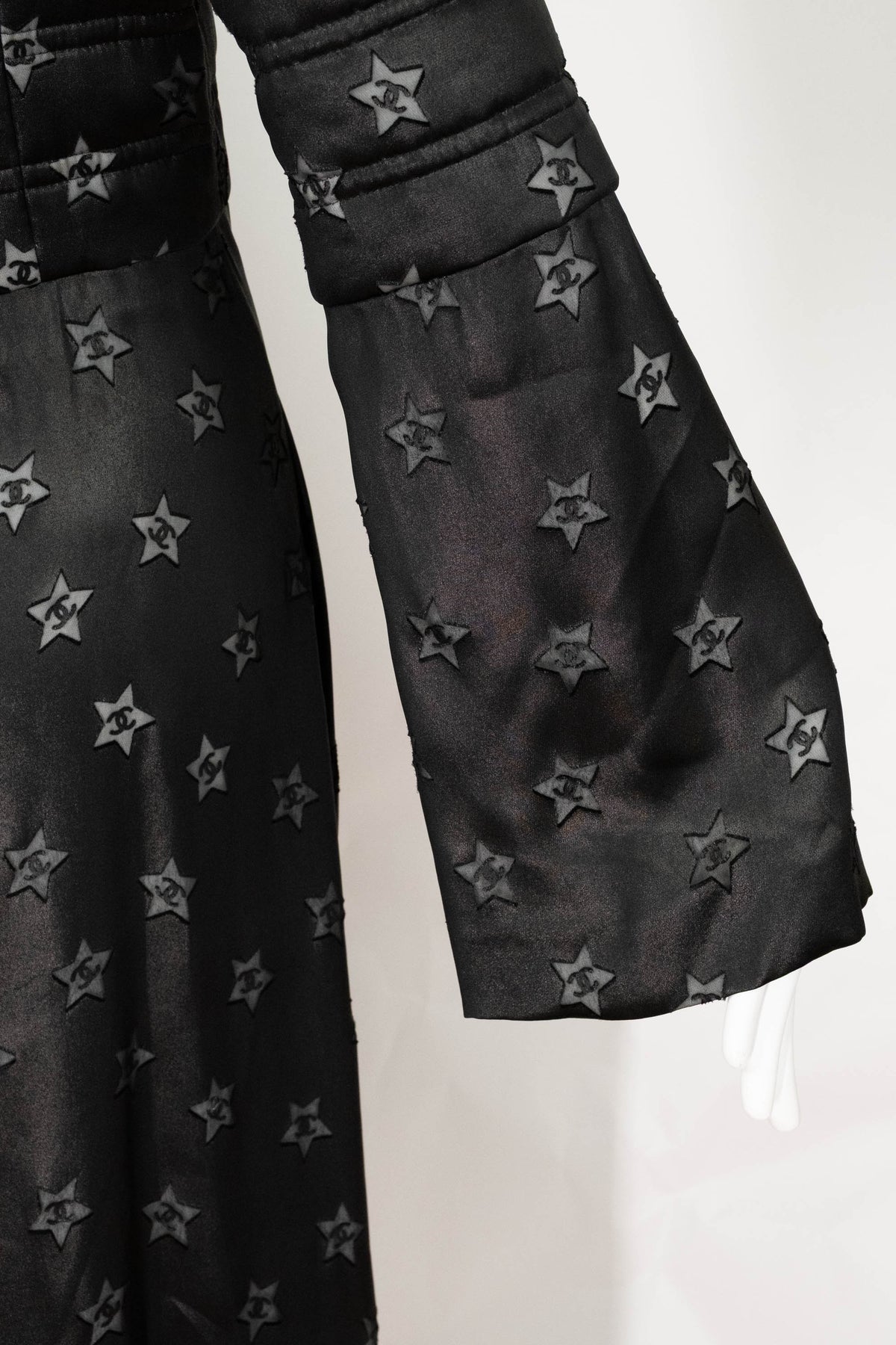 Chanel Black Silver CC in Star Maxi Quilted Coat Marseille 2024 Look 69 Size 42